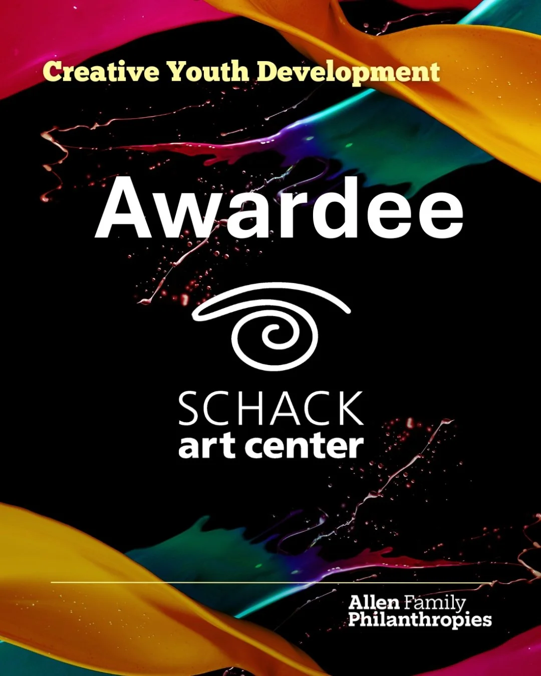 Big news for youth arts in Washington. 🎉

We&rsquo;re incredibly proud to share that Schack Art Center has been selected as one of 10 organizations statewide to receive funding through the @allenfamilyphilanthropies $5 million Creative Youth Develop