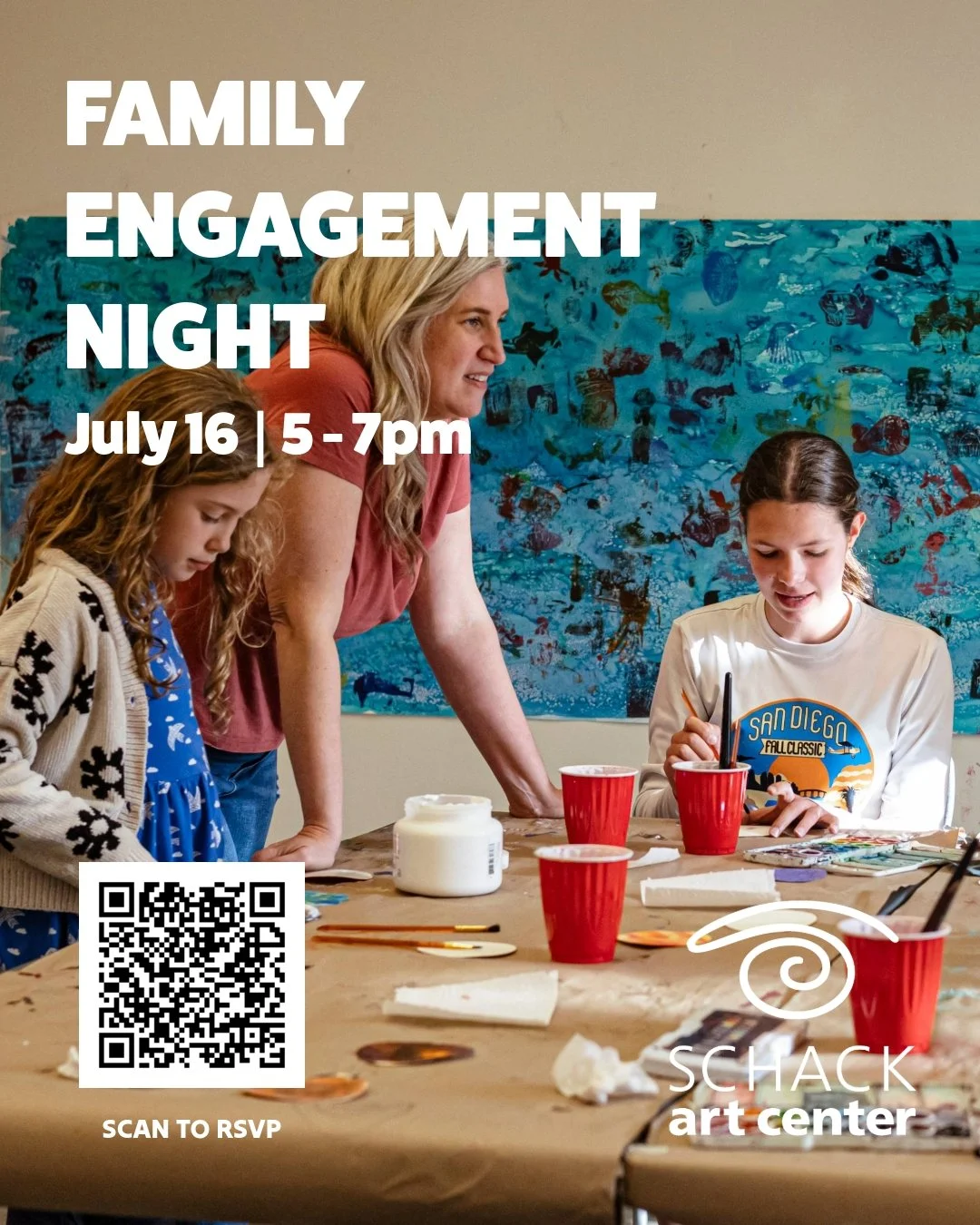 FAMILY ENGAGEMENT NIGHT
July 16 | 5 - 7pm

Join us at Schack Art Center for an evening of art activities, story times, raffle prizes, and community connection. This all-ages event is a chance to gather, create, and experience the arts in an inclusive