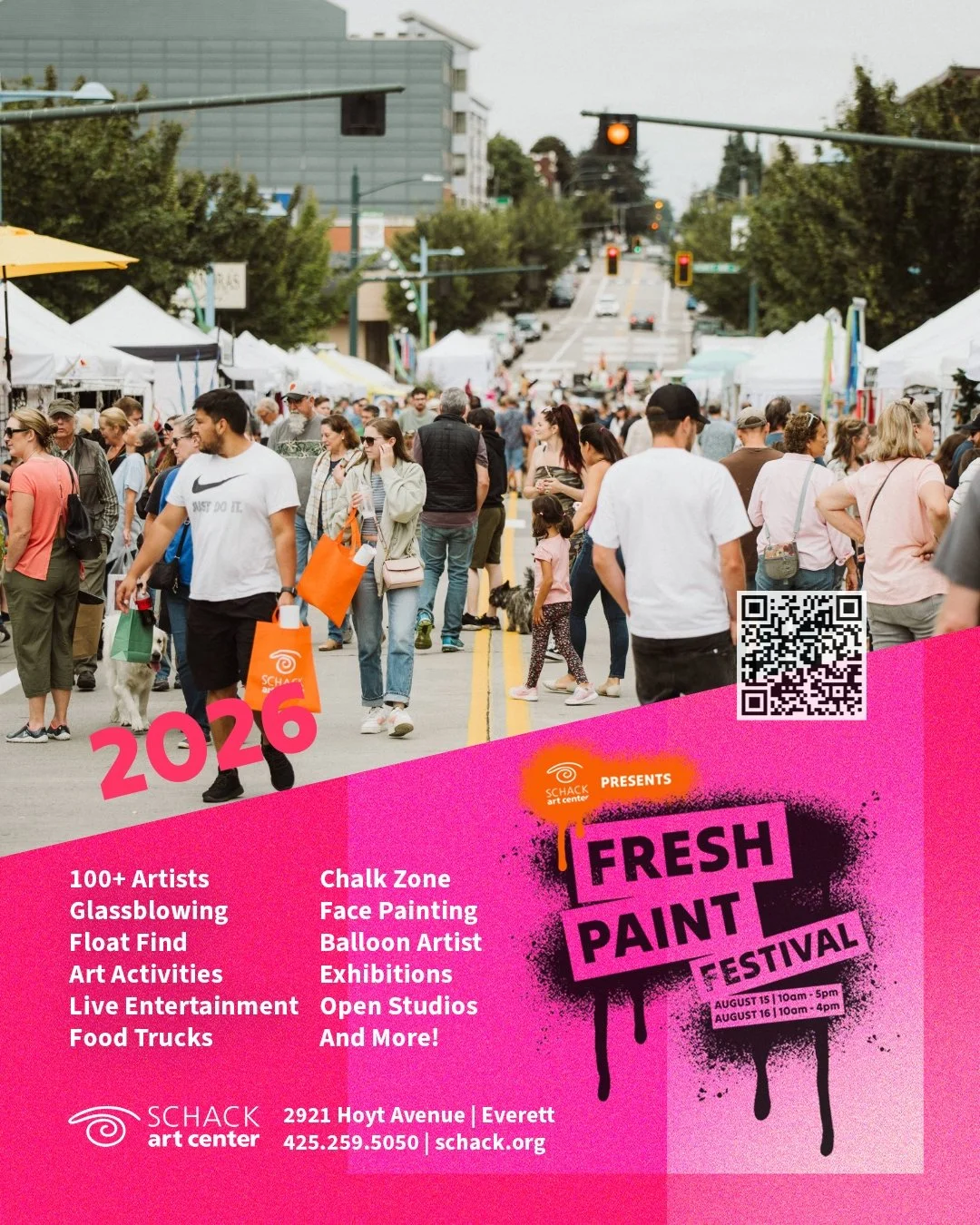Schack Art Center&rsquo;s biggest summer arts festival is back!

Fresh Paint brings Downtown Everett to life with over 100 artists sharing their work, demonstrating their creative process, and connecting directly with the community.

This vibrant fes