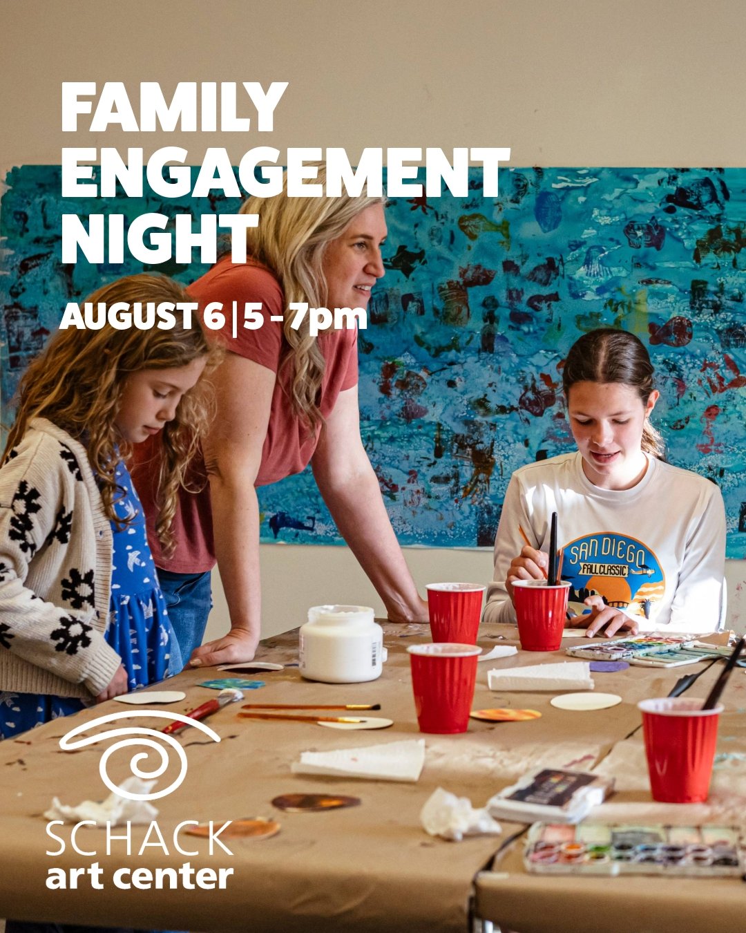FAMILY ENGAGEMENT NIGHT IS BACK!
August 6 | 5 - 7pm

Join us at Schack Art Center for an evening of art activities, story times, raffle prizes, and community connection. This all-ages event is a chance to gather, create, and experience the arts in an