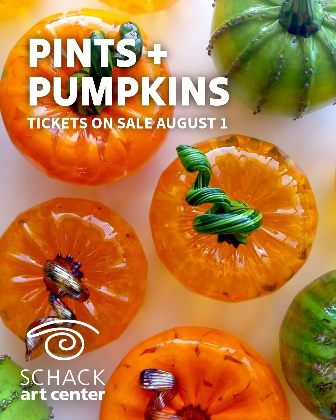 Summer is still in full swing but it's time to get ready for Pints + Pumpkins!

Your favorite Schack Art Center event is back! Sip, savor, and celebrate the season with stunning glass-blown pumpkins, delicious bites, art making and local brews. Ticke