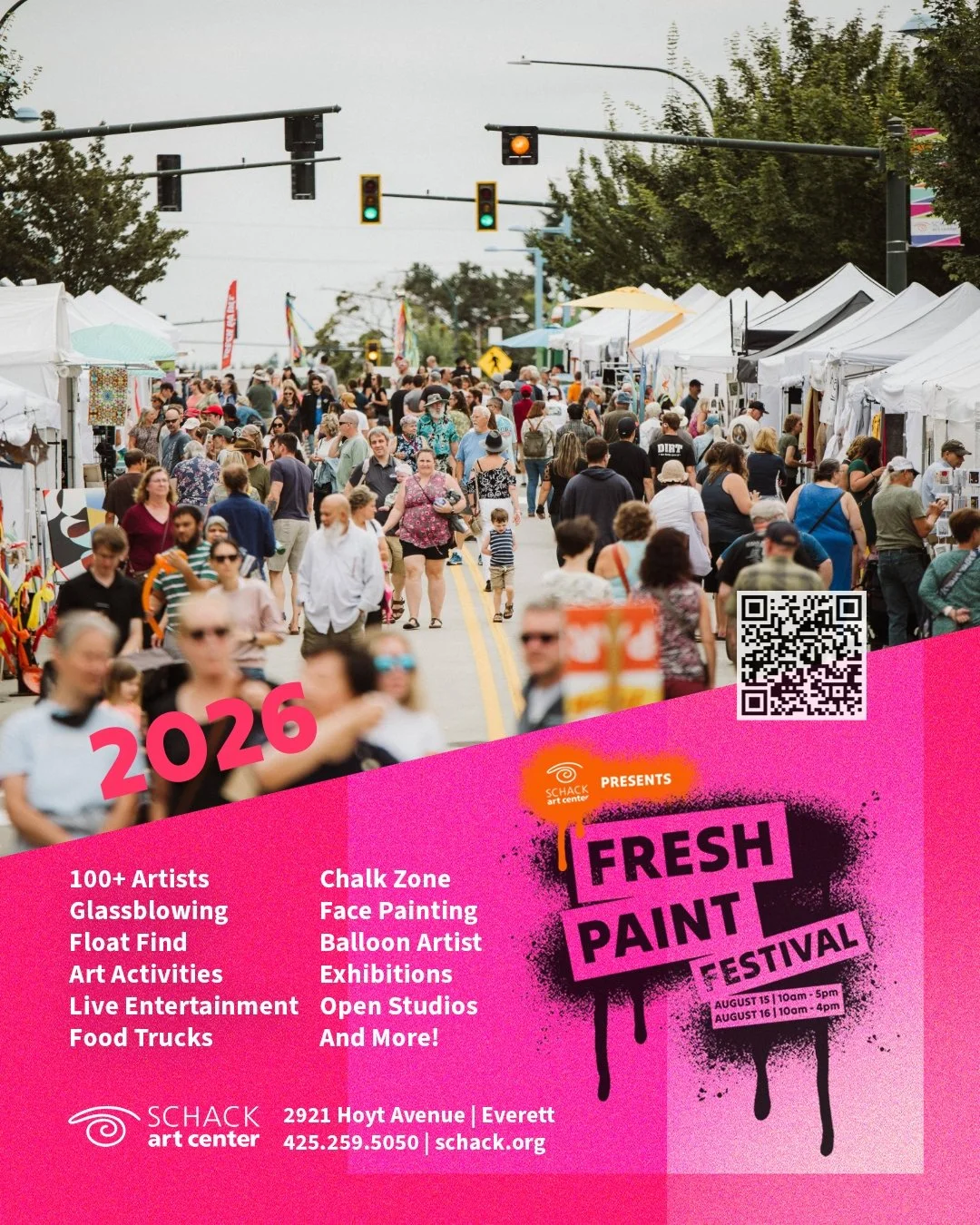 Experience creativity in action at Fresh Paint, Schack Art Center&rsquo;s biggest summer arts festival in Downtown Everett. This vibrant event features over 100 artist booths, Float Find, live entertainment, interactive activities, glassblowing, and 