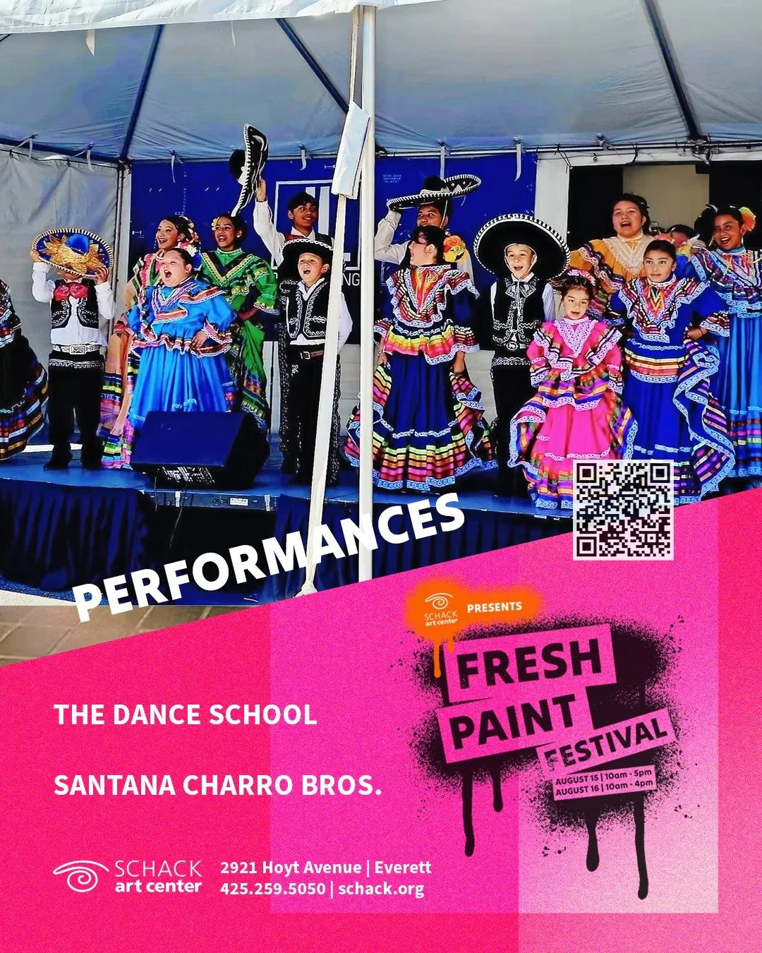 Celebrate dance, culture, and creativity! 💃

Experience the vibrant energy of @thedanceschooleverett
and @bros.santanacharro at the Fresh Paint Festival this weekend! 

SATURDAY, AUGUST 15
11am - Dance School
12pm - Dance School
1pm - Santana Charro