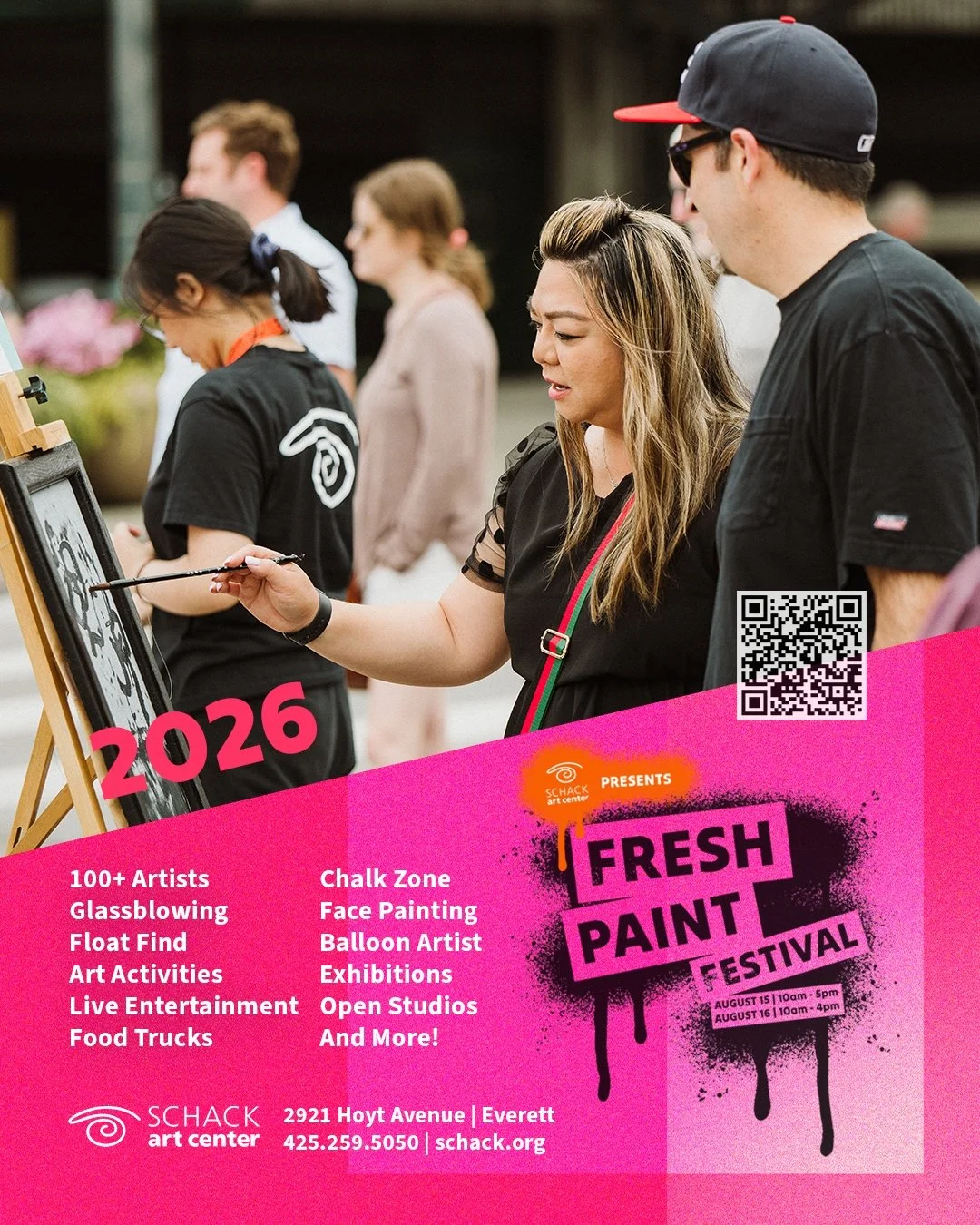 Load in has begun for our 2026 Fresh Paint Festival!

Experience creativity in action at Schack Art Center&rsquo;s biggest summer arts festival in Downtown Everett. This all ages event features over 100 artist booths, live entertainment, interactive 