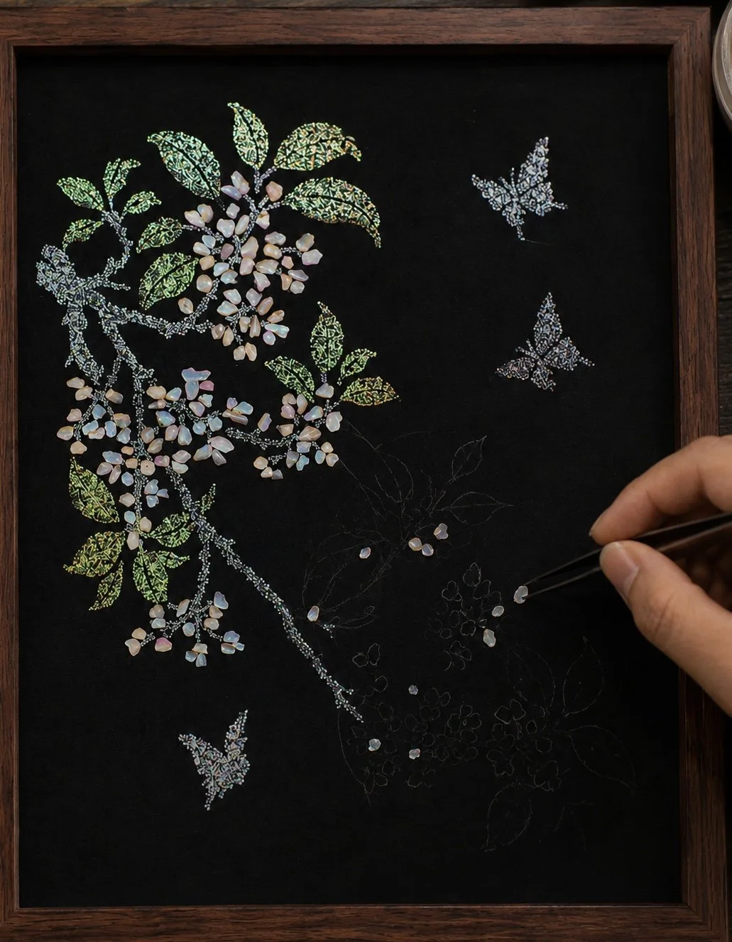 Mother-of-Pearl and Preserved Flower Collage