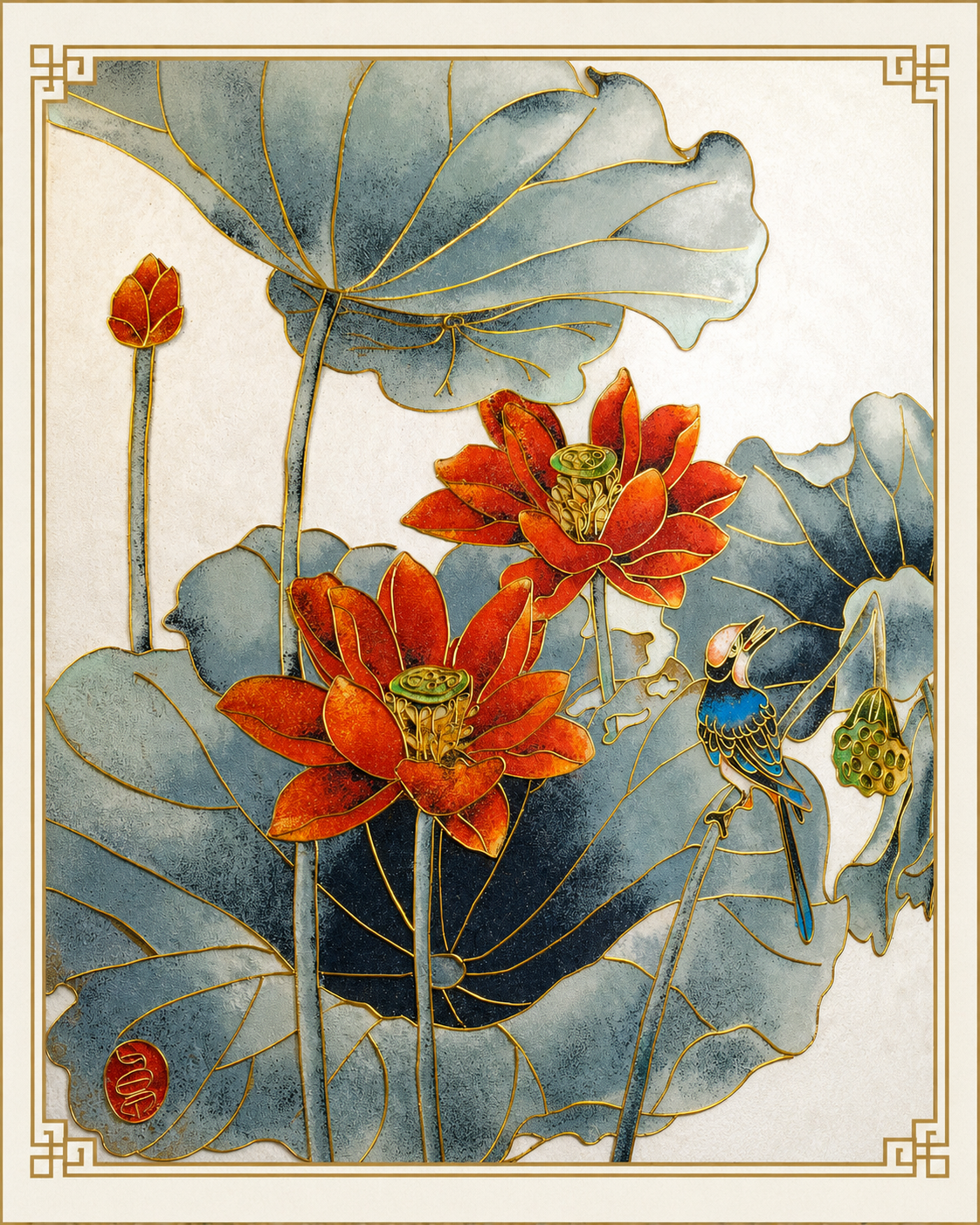 Chinese Cloisonné-Inspired Enamel Painting