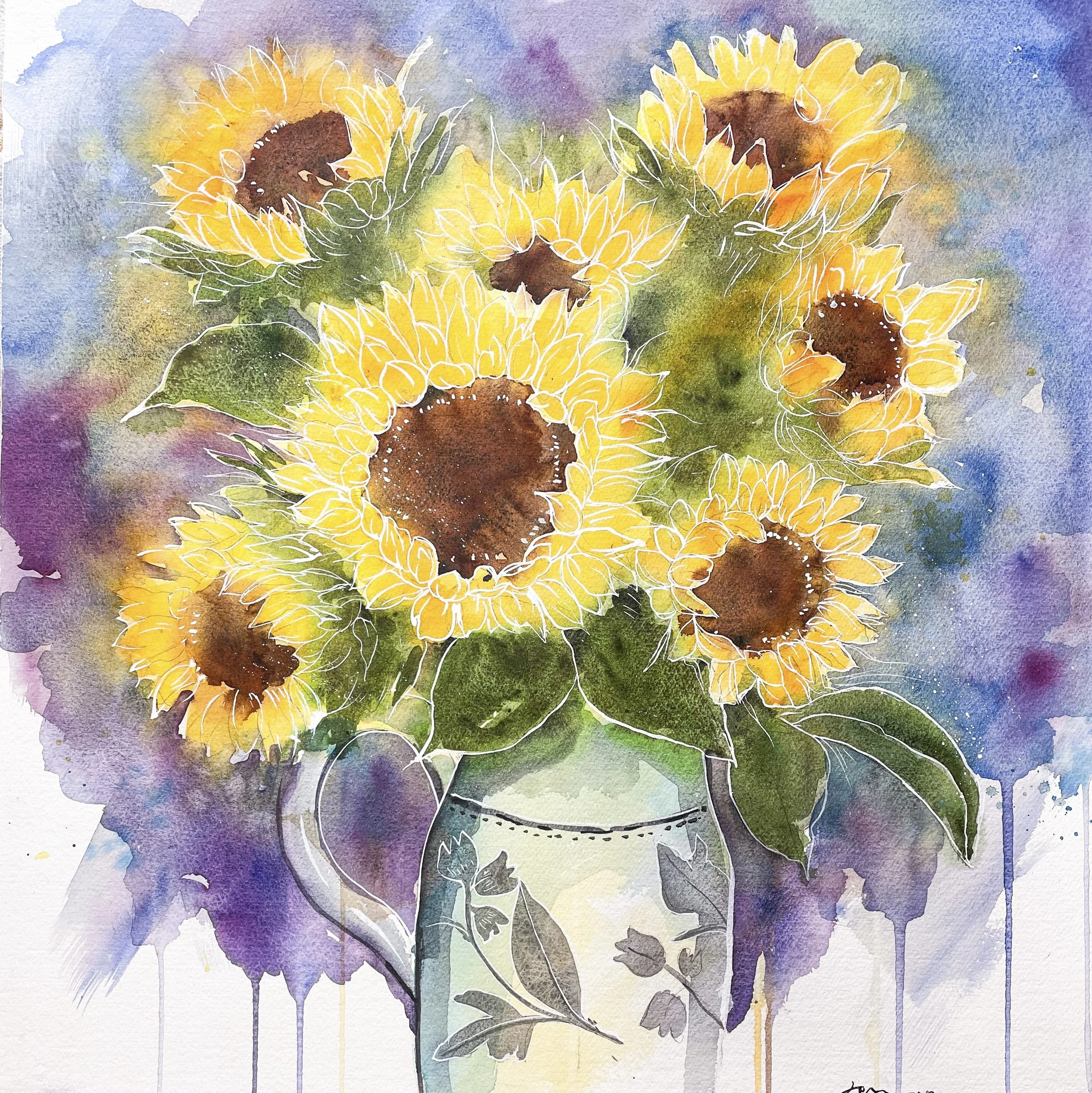 Fall Sunflowers in Watercolor