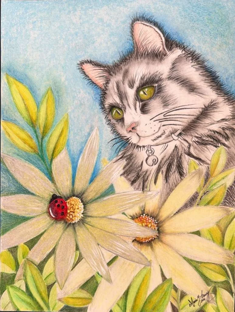 Mixed Media: Oil Pastels and Colored Pencils Cat Portrait
