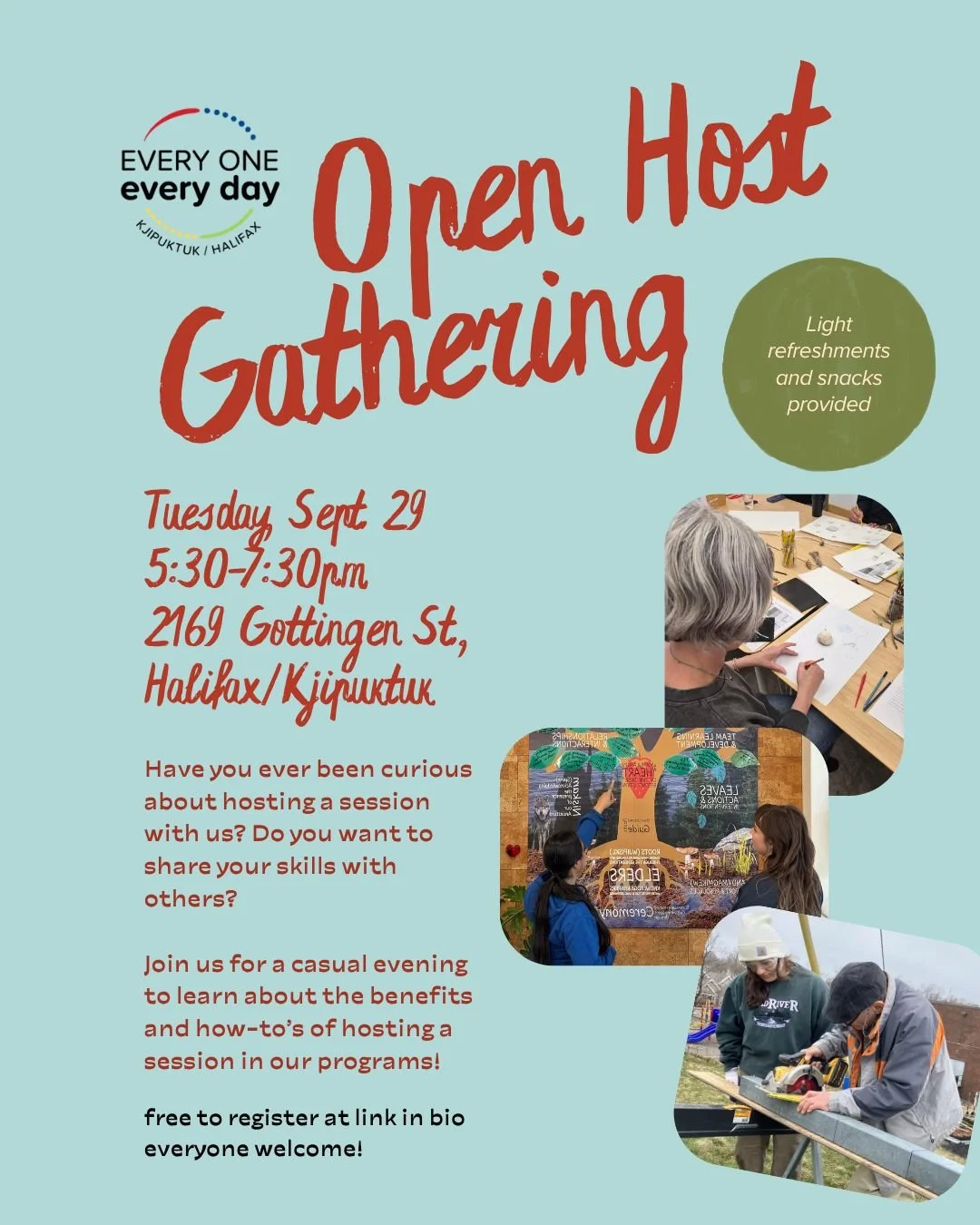 Join us on Tuesday, September 29 at the Neighbourhood Shop from 5:30-7:30pm for our Open Host Gathering!
 
This Fall Program, we're exploring the many ways that neighbours can get their hands busy at the Shop! Have you ever wanted to share your skill