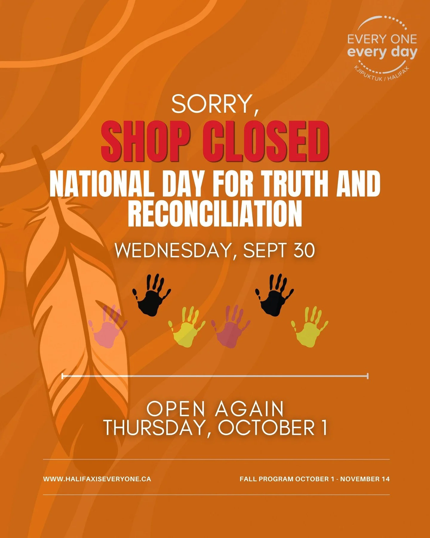 The Neighbourhood Shop will be closed on Wednesday, September 30, for the National Day for Truth and Reconciliation. We will reopen on Thursday, October 1, at 3 p.m.

Today, on the National Day for Truth and Reconciliation, we honour Survivors, their