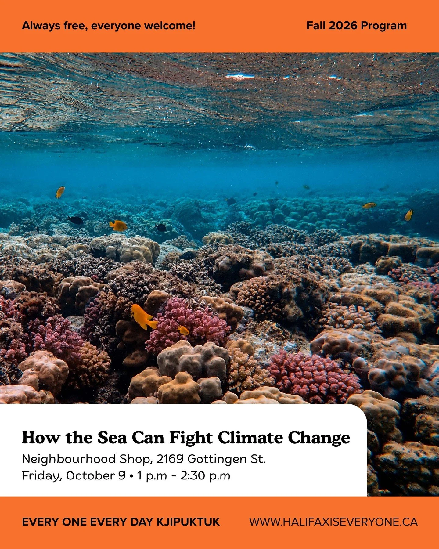 There&rsquo;s a place for you at the table this Friday! Stop by the Neighbourhood Shop for an afternoon of discovery and good company.

How the Sea Can Fight Climate Change | 1 p.m. &ndash; 2:30 p.m.
Come learn how the sea can help fight climate chan
