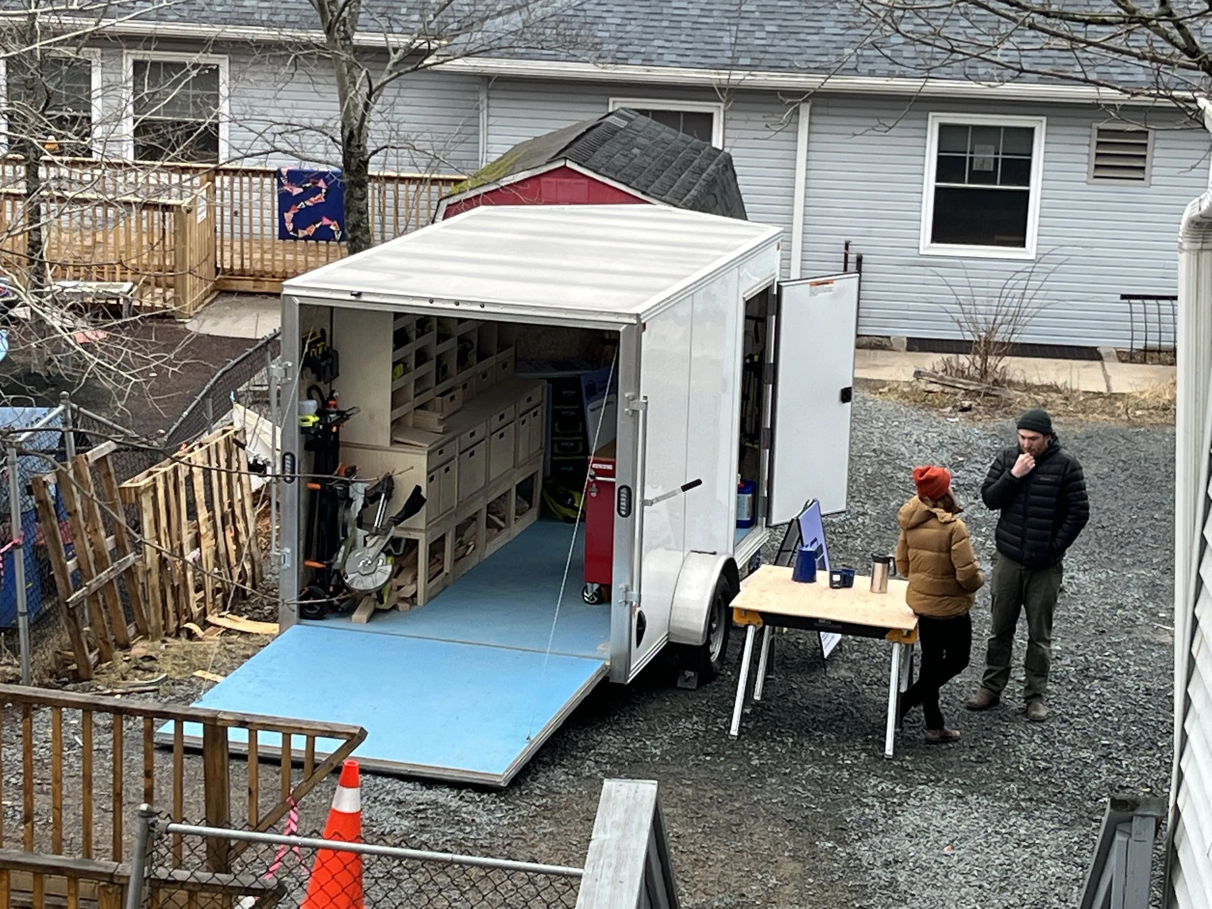 The Community Build Trailer parked at Veith House, Spring 2023