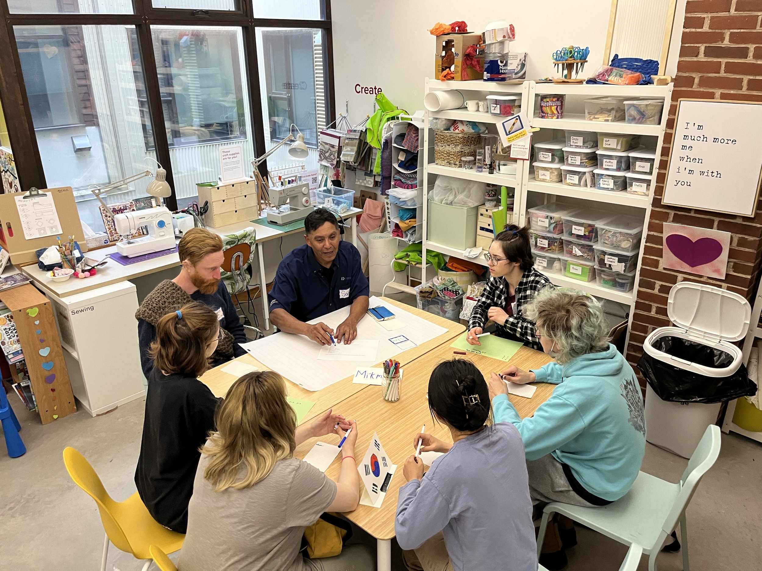 A resident teaches Mi'kmaw language at a Language Connect session, Spring 2023