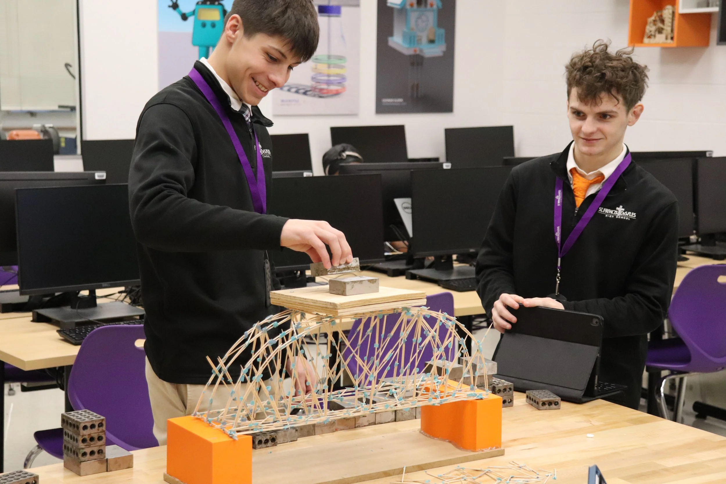 Students collaborating in a Engineering class at St. Francis DeSales High School