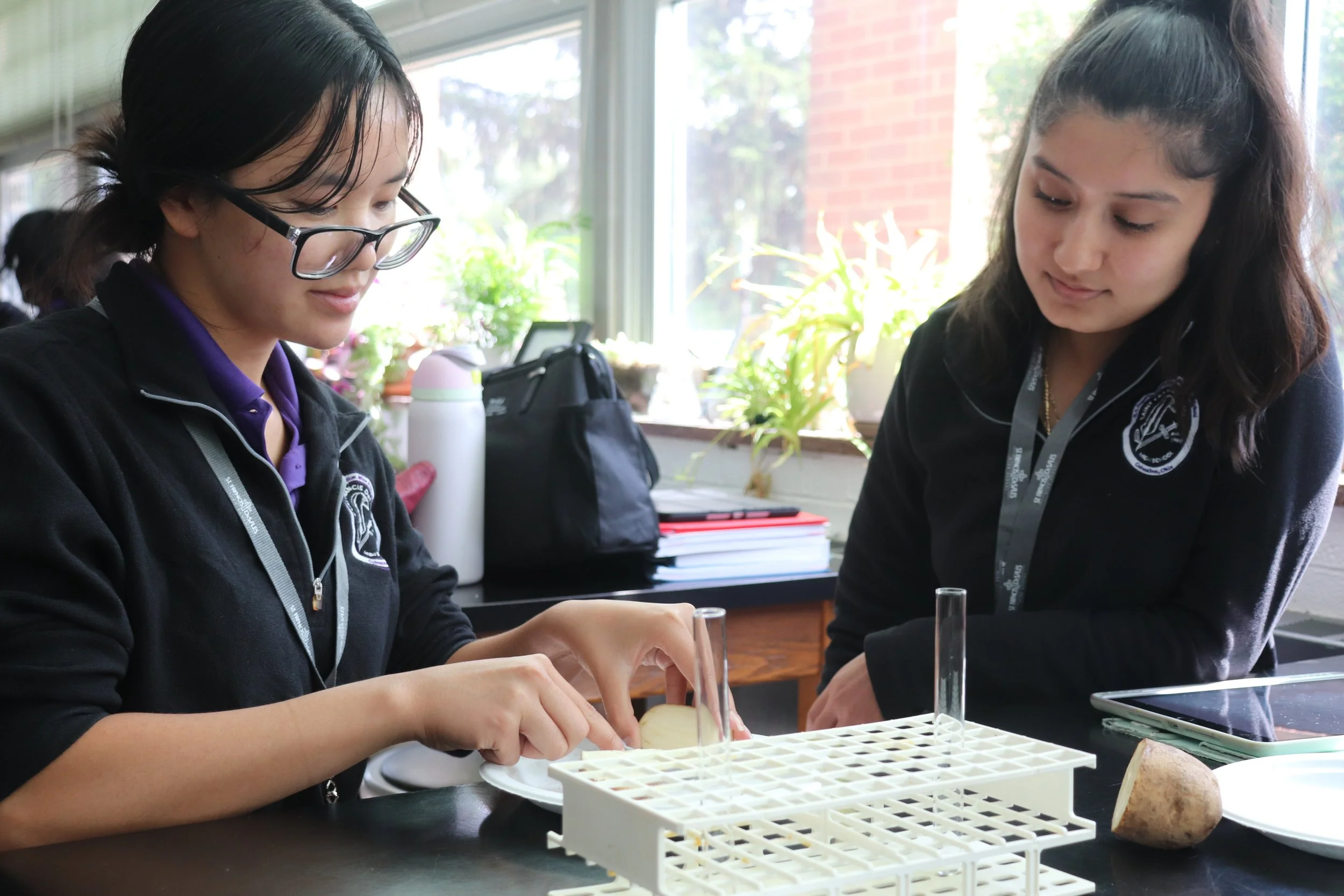 Students collaborating in a Science class at St. Francis DeSales High School