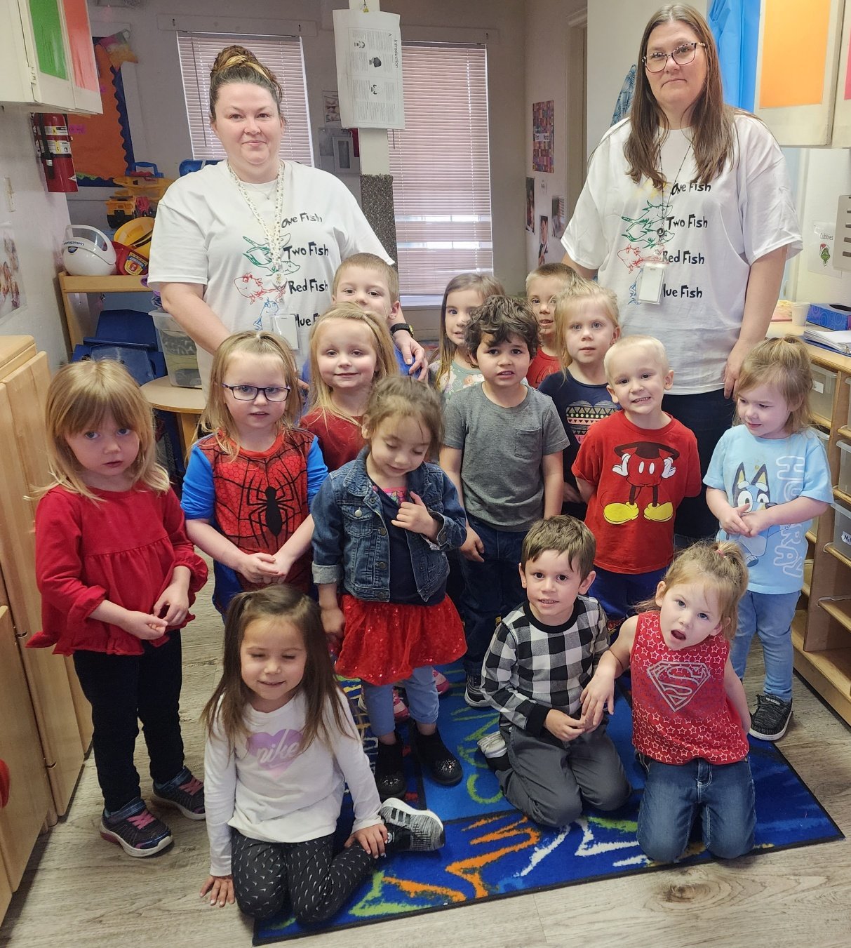  Ms. Beeson reported, "Mangum 3 year olds celebrated Dr. Seuss week and Thursday was One fish, two fish, red fish blue fish wear red and blue and Friday was wear favorite pj's. We also painted hand prints of Thing 1 and Thing 2." 