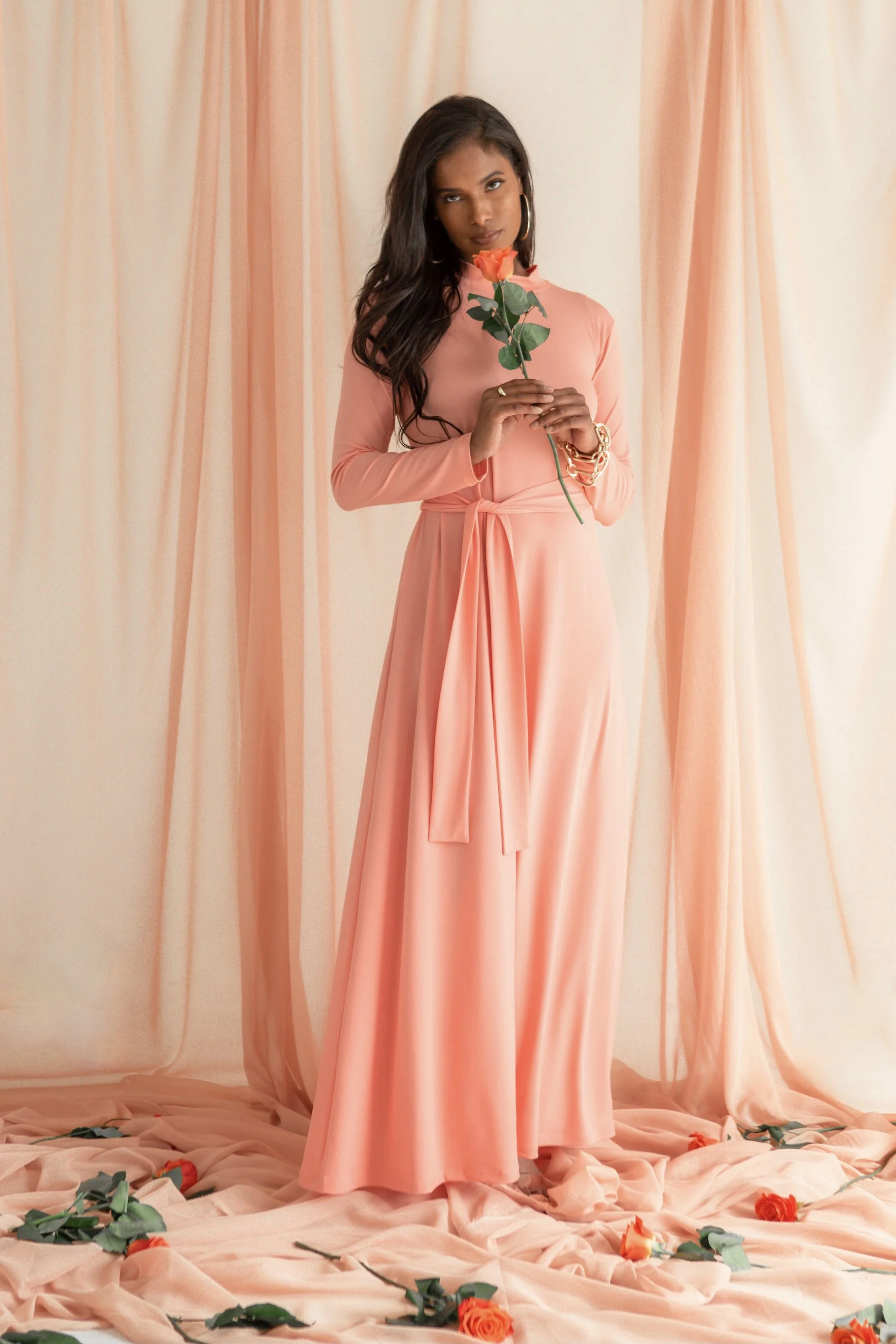 PEACH MOCK NECK DRESS â Louella by Ibtihaj