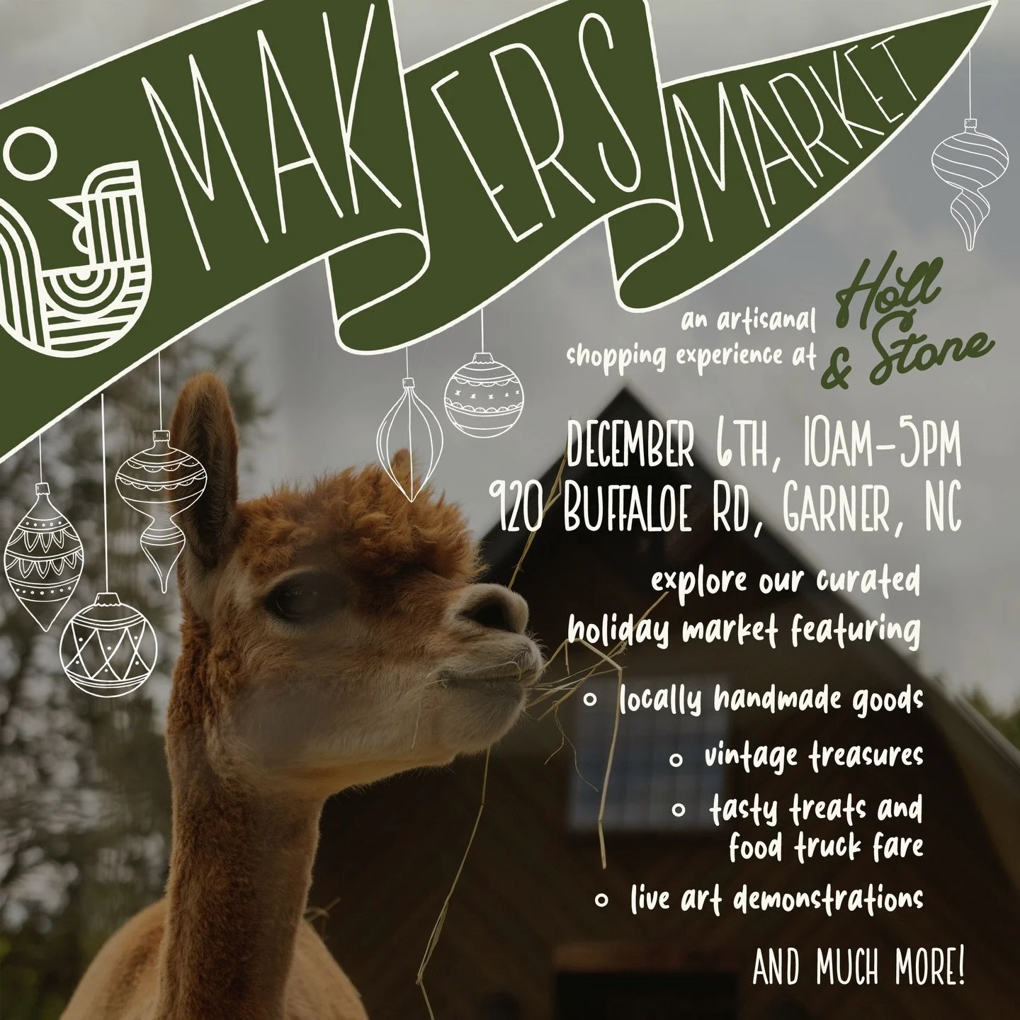 Y&rsquo;all know I&rsquo;m excited about this one, and not just because of the ice cream and alpacas ✨🌲 In just a couple weeks (or not even that long actually) I&rsquo;ll be back over at @hollandstone for their Holiday Makers Market! Come check out 