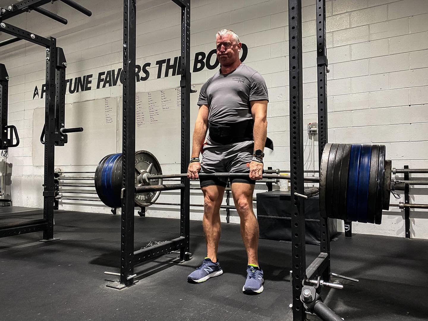 Big Man Stan. 
751# Rack Pull (Above Knee)
/
W2H Rack Pull Above Knee
Then
2x Rack Pull @ 80% +
3x Seated Box Jump @ 36&rdquo;
Six Blocks
Then
10x RDL @ 72# +
60yd Sled Drag with KBs (2x53#) in Farmer Carry Position +
100m Row Sprint +
Rest Some
Four