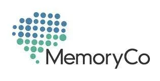 Logo of MemoryCo featuring a stylized cloud of dots in blue and green with the company name.