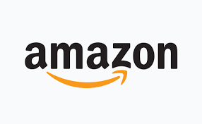 Amazon logo with black text and orange arrow underneath.