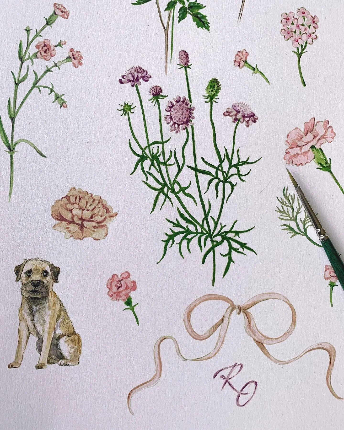 Bespoke hand painted illustrations created for @rianna_elizabeth and Oliver, for the stationery of their beautiful wedding 🎀 Such a joy for me to draw their little dog Murphy 

&bull;
&bull;
&bull;
&bull;

#bespokestationery #bespokeweddingstationer
