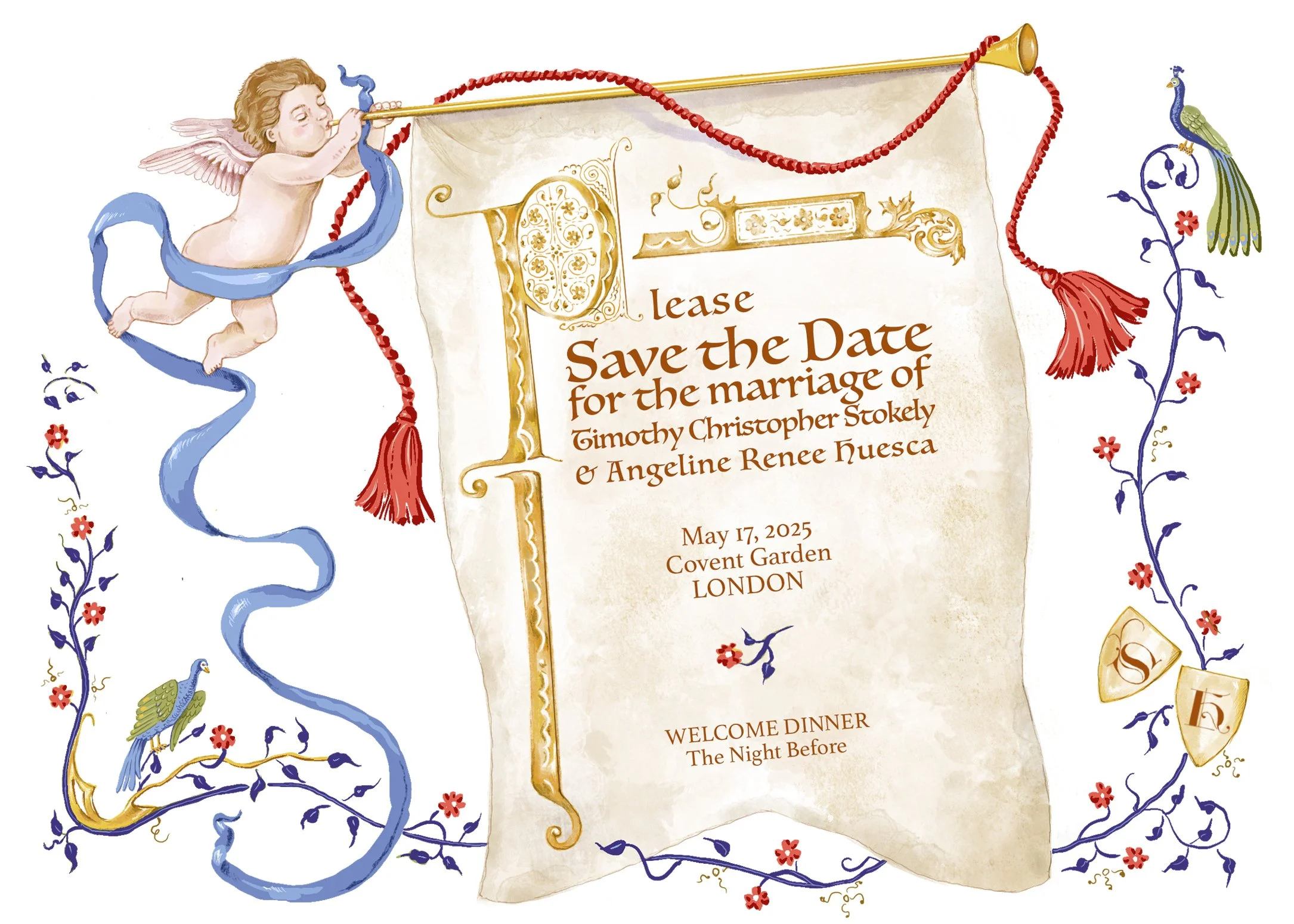 Custom illustrated digital wedding save the date invitation