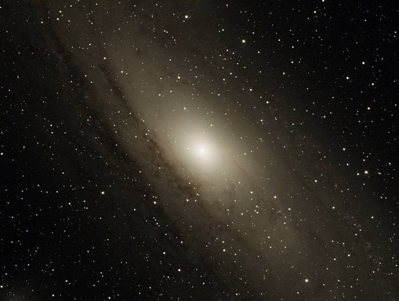 Andromeda Galaxy (M31), our closest neighboring galaxy, is located in the thigh of the Andromeda constellation and is currently found at the zodiacal longitude of 28&deg;10&rsquo; tropical Aries, 03&deg;06&rsquo; sidereal Aries.

Mirach (Beta Androme