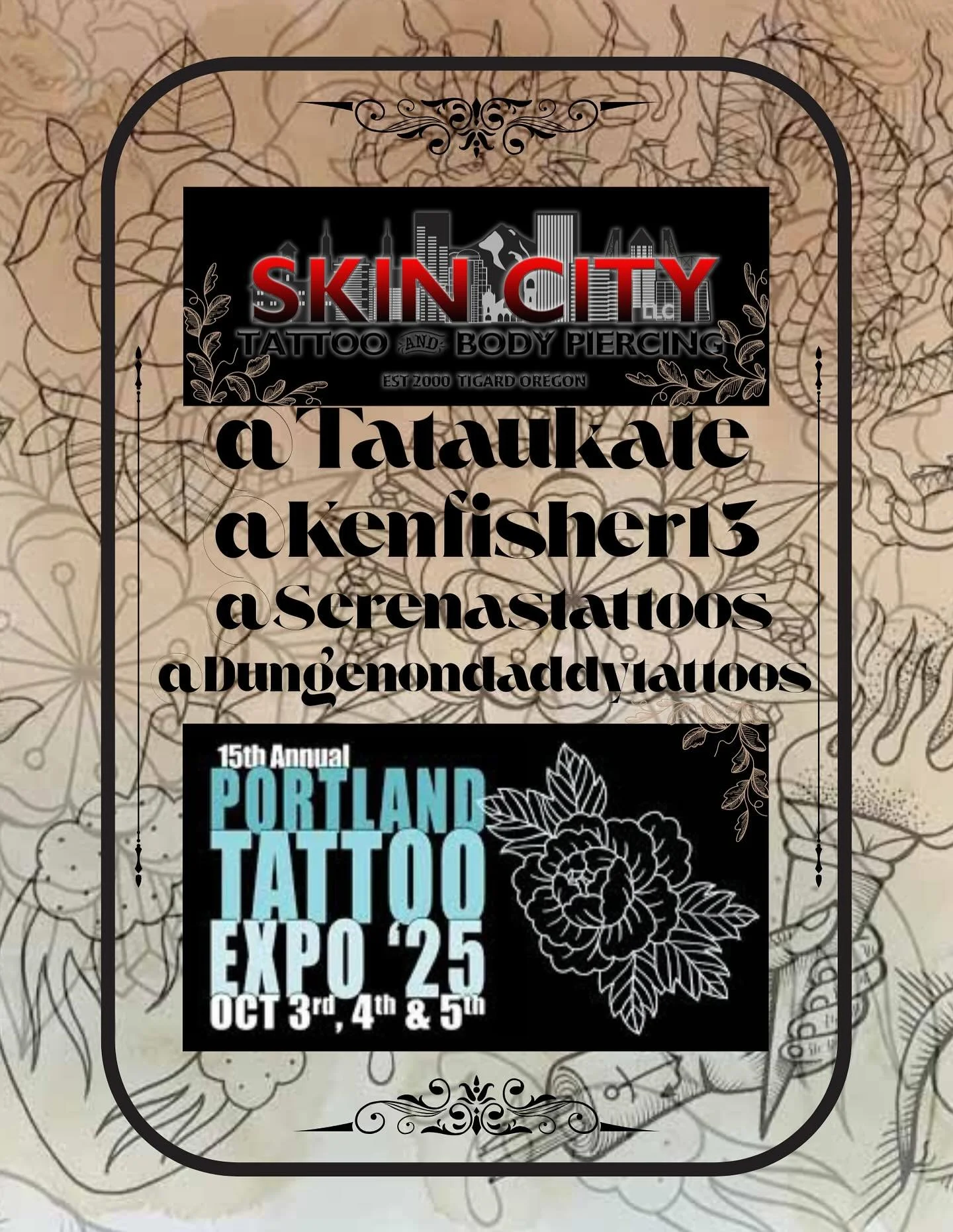 Will be @portlandtattooexpo this weekend! October 3rd-5th Drop by the booth for some availability, @tataukate @kenfisher13 @serenastattoos @dungeondaddytattoos will be tattooing all day, so come hangout and chat about some work!
&bull;
We will also b