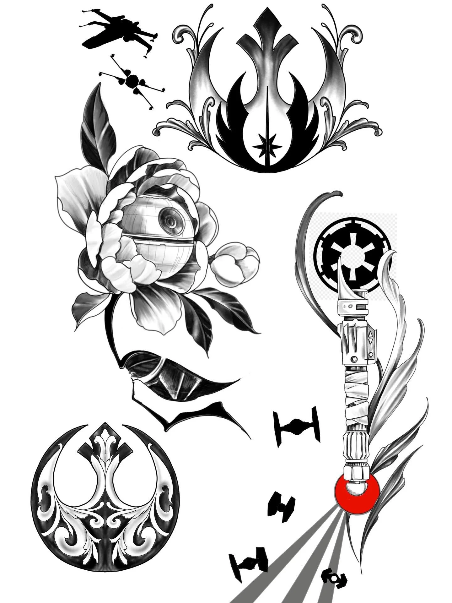 Check out these amazing designs by @newsom_arts up for grabs this coming May 8th available for Walk-in only! 11am-7pm
&bull;
Joe nailed these Star Wars themed designs out the park &amp; he is looking forward to get them onto some awesome clients this