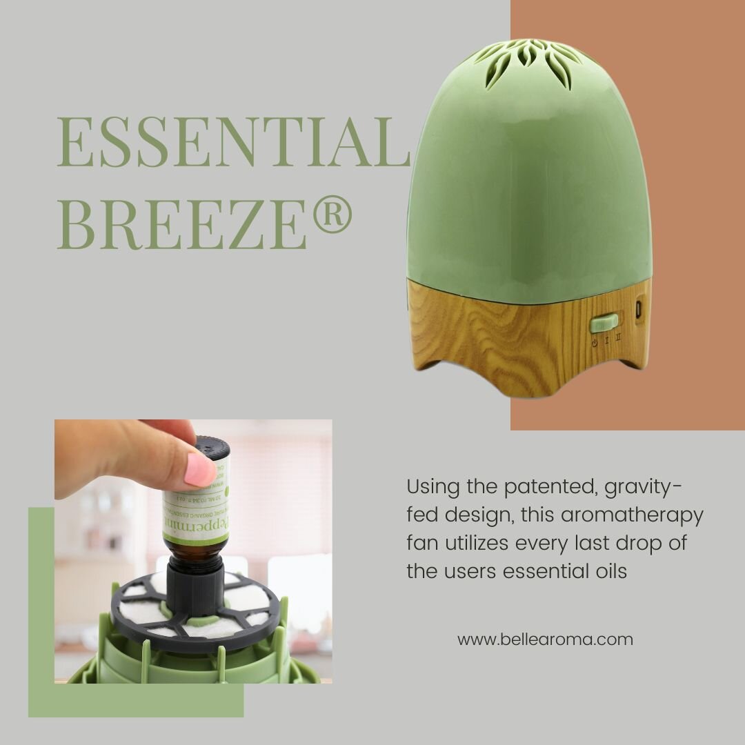 The Essential Breeze&reg; Aromatherapy Fan is one of the most effective essential oil diffusers! The patented, gravity-fed design uses every drop of essential oil from the bottle without diluting it with heat or water. Don&rsquo;t forget to order the