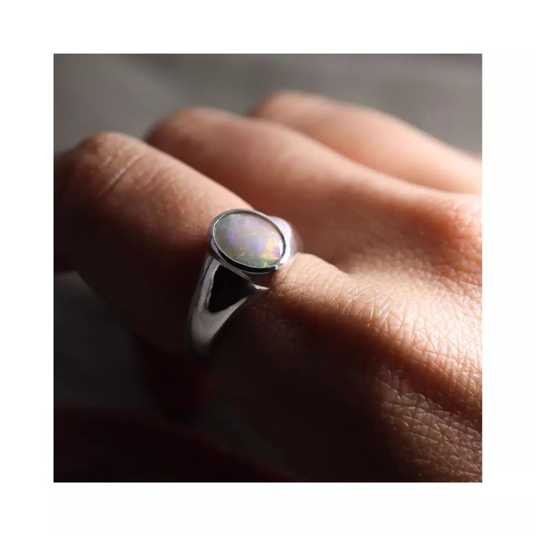 S O P H I A - a bold signet style ring with an elegantly tapered shank in sterling, bezel set with a 0.7ct oval cabochon Australian crystal opal.

Size O 1/2
In store now 

#opalring #australianopal #sustainablejewellery #signetring #opallove #crysta