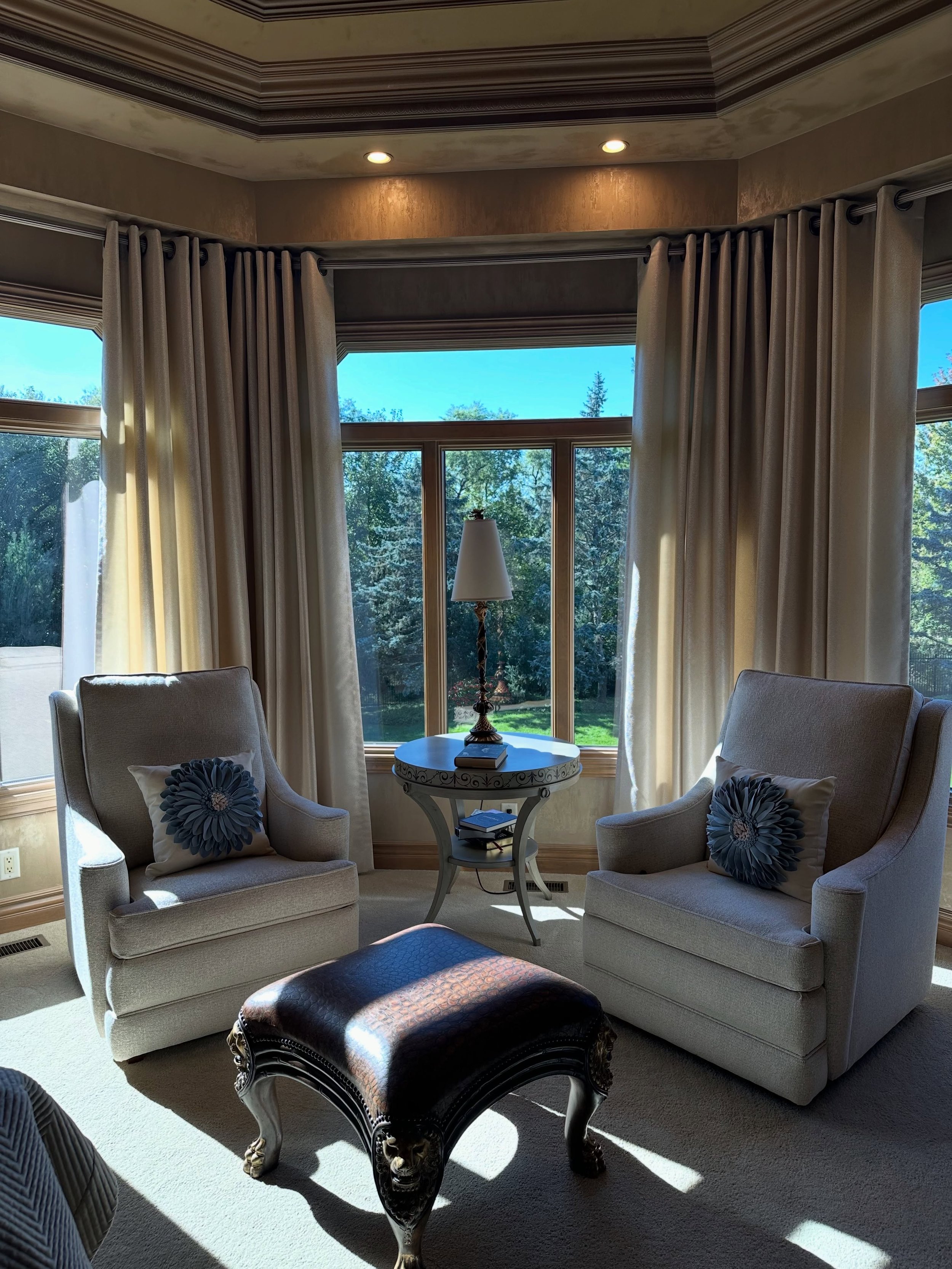 Gorgeous and inviting reading area inside the primary bedroom, designed by Pam 📖📚

Spaces designed to feel like home. 

Omaha design firm | designer | interior design | home