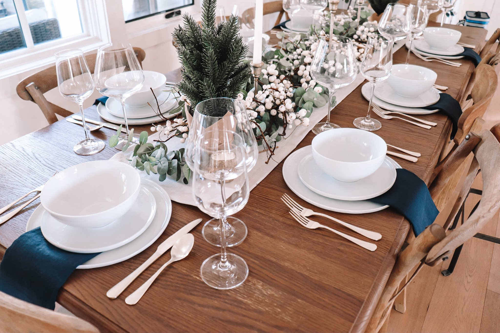 simple neutral holiday table setting