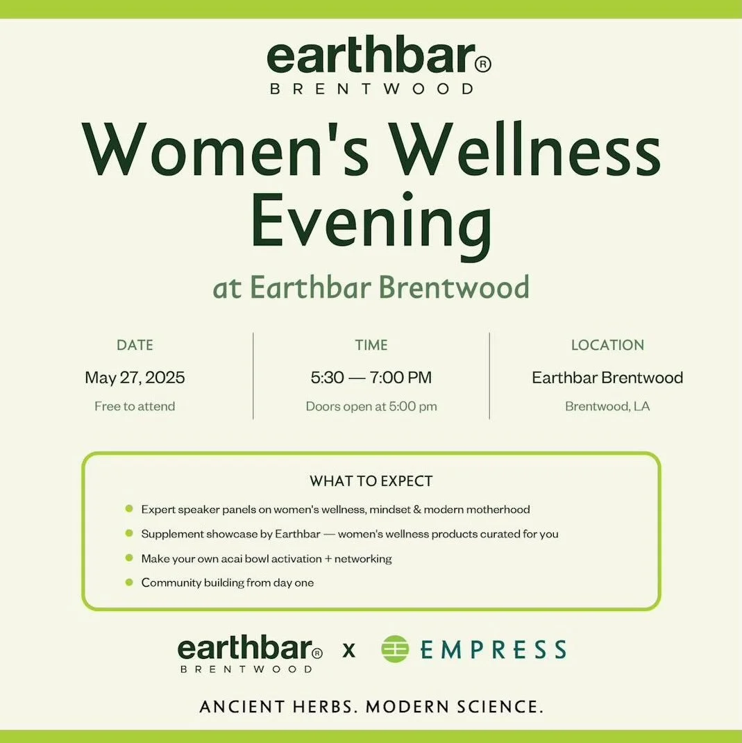 An evening designed for you.

Join us for an intimate Women&rsquo;s Wellness Evening @earthbar Brentwood &mdash; a curated night of inspiration, education, and real conversation for women who are ready to invest in themselves.

Hear from three powerf