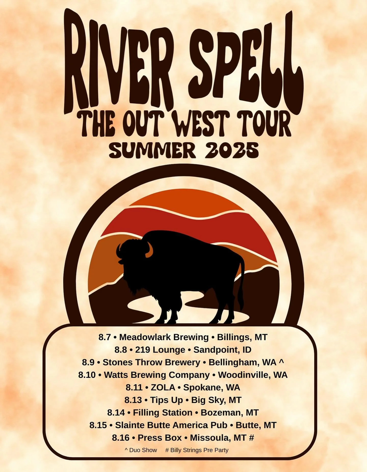 ⚡️New Dates Added⚡️

We&rsquo;re so excited to hit the road one week from today! Montana, Idaho, &amp; Washington.. we&rsquo;ll see you soon 🦬

8/7: @meadowlarkbrewing &bull; Billings, MT 
8/8: @219cocktaillounge &bull; Sandpoint, ID
8/9: @fairhaven