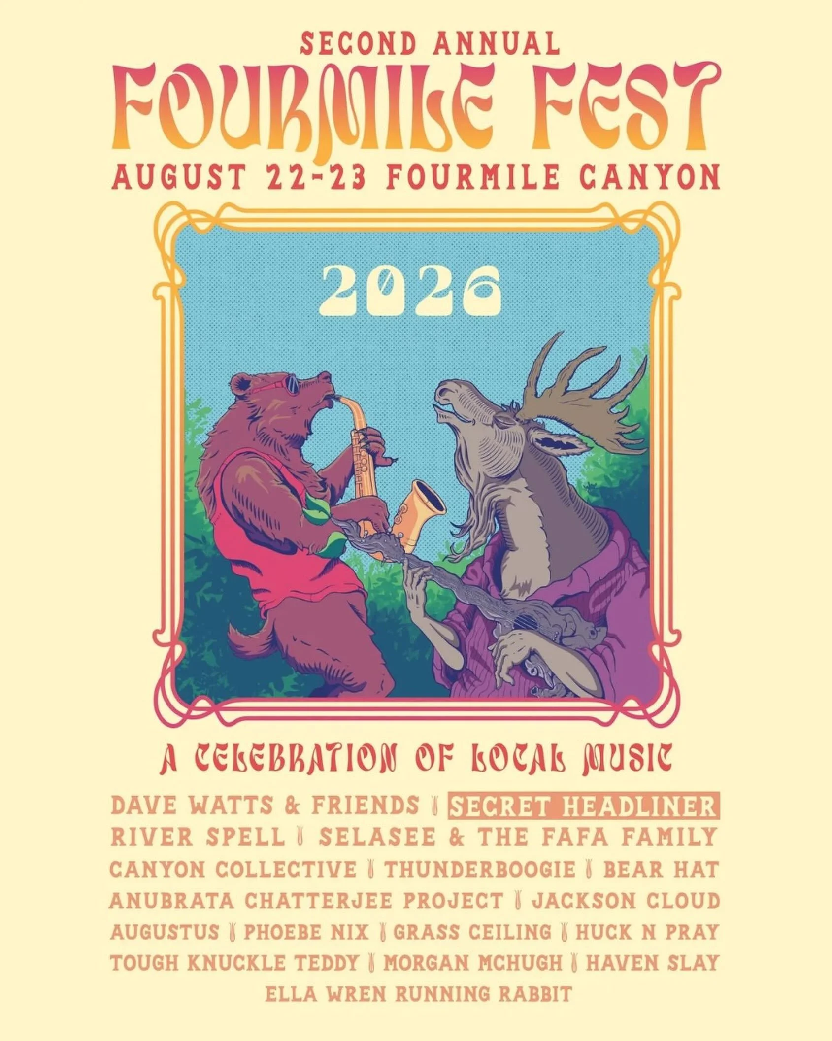 We&rsquo;re stoked for Fourmile Fest this upcoming weekend! 

Join us in beautiful 4 mile canyon with a bunch of friends and local favorites @canyoncollective_ @davewattsthemotet @selasee_fafafamily @thunderboogiemusic @bear_hat  @hucknprayband and l