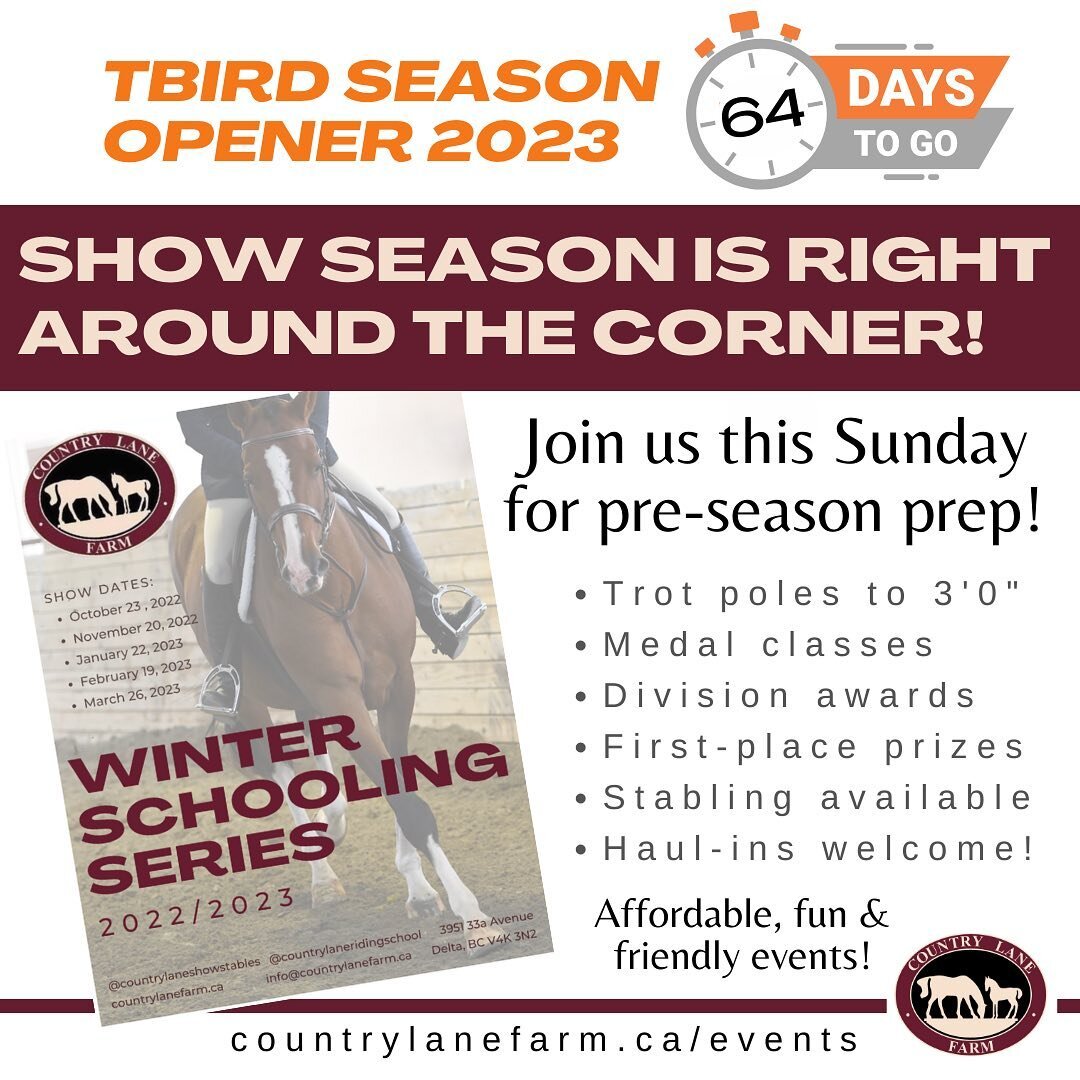 ⏰ show season will be here before we know it ⏰ Join us this Sunday for pre-season schooling over beautiful courses in our spacious indoor with separate indoor warm up and stabling too! Haul-ins encouraged - bring your team, enjoy some low-stress show