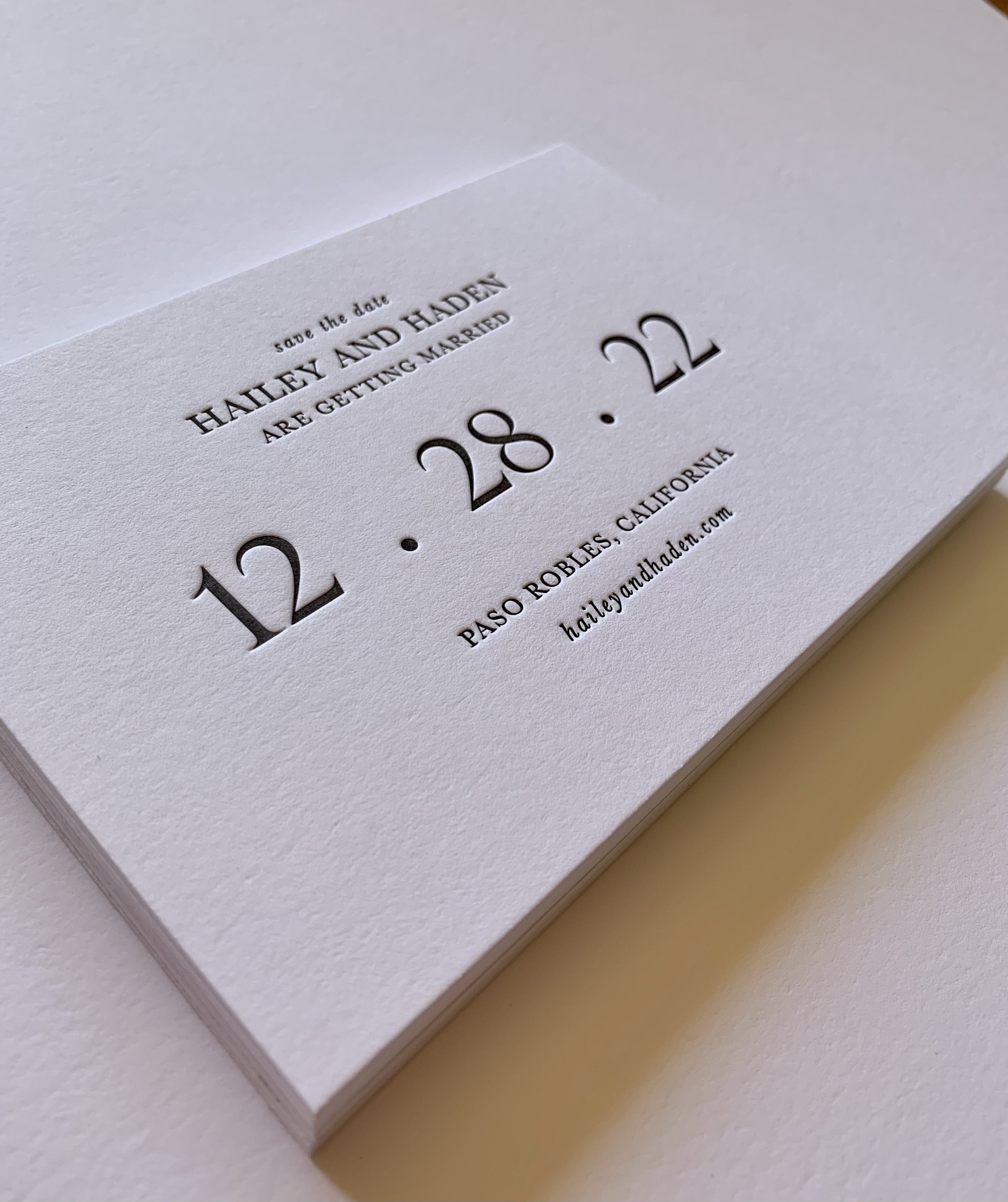 minimalist letterpress save the date