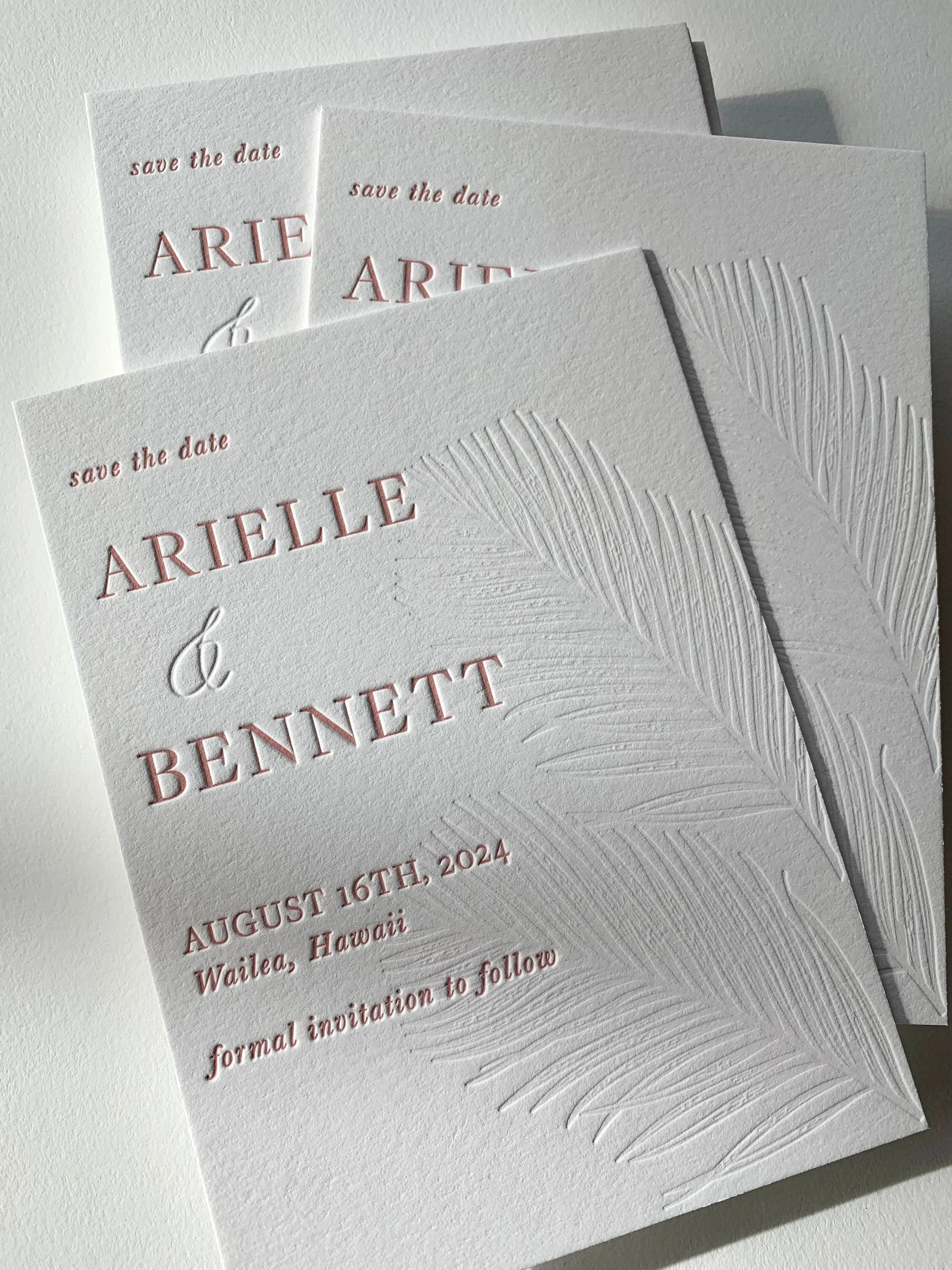 semi custom letterpress save the dates blind impression