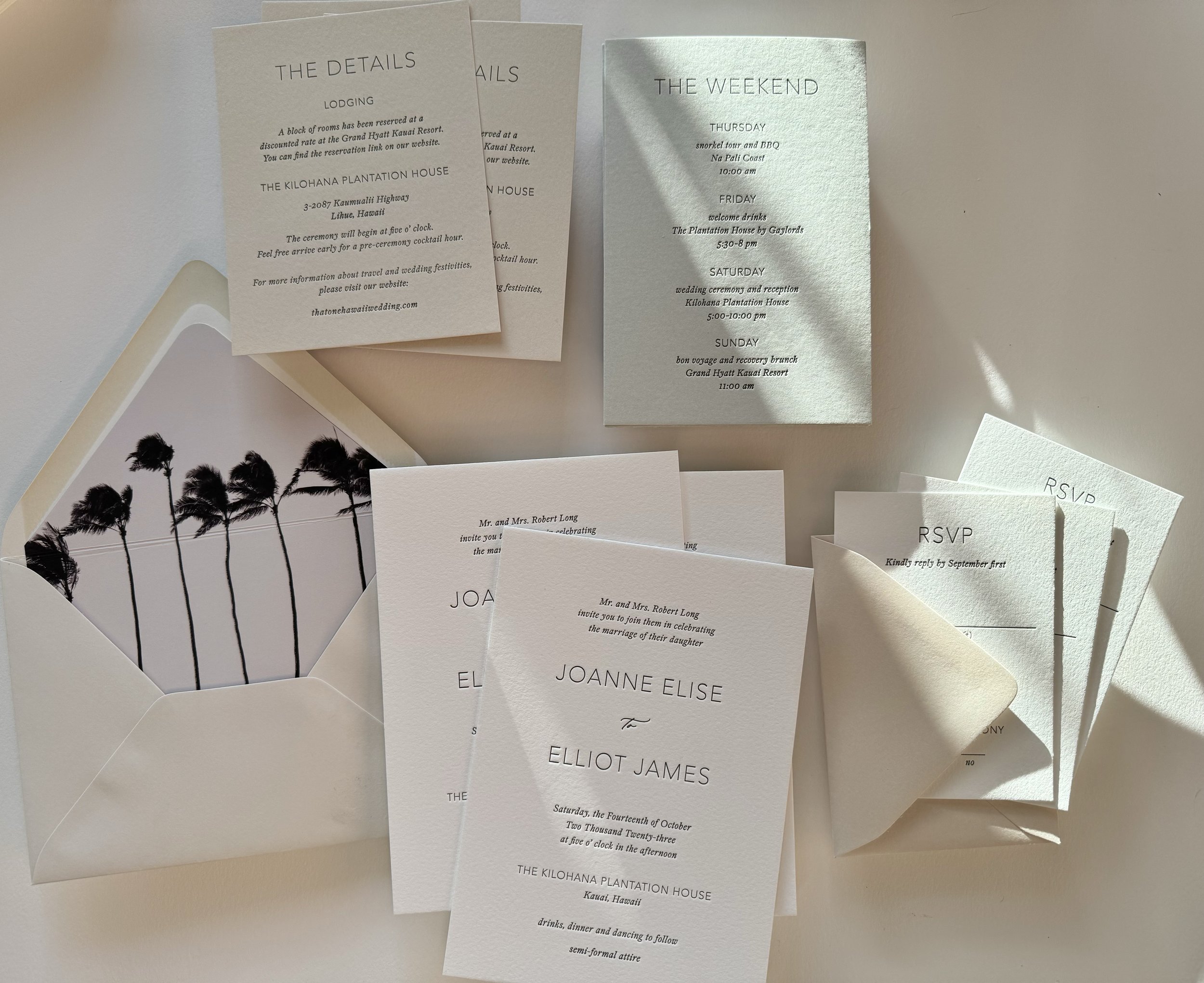 tropical palm tree letterpress wedding invitations