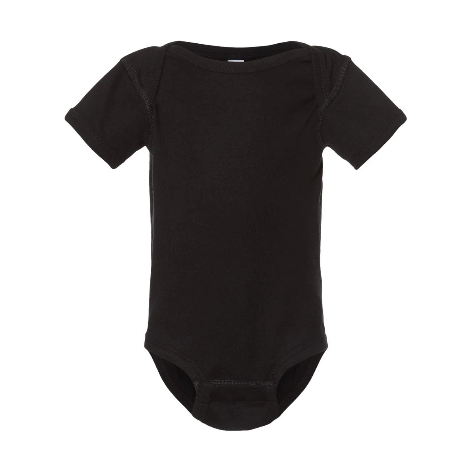Plain front of black baby onesie, Mongolian heritage back-print design
