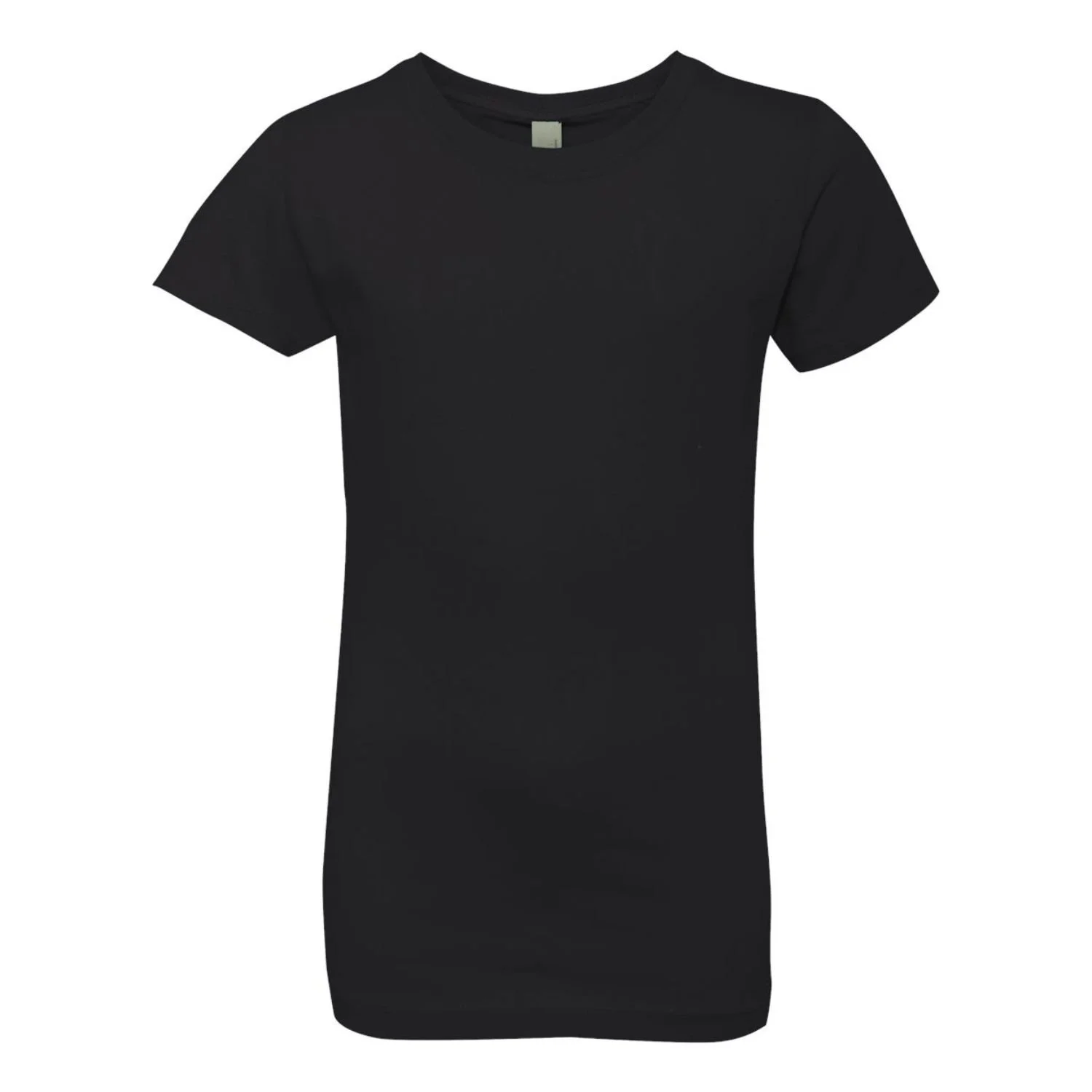 Plain front of girls black crew neck t-shirt, Mongolian heritage back-print tee