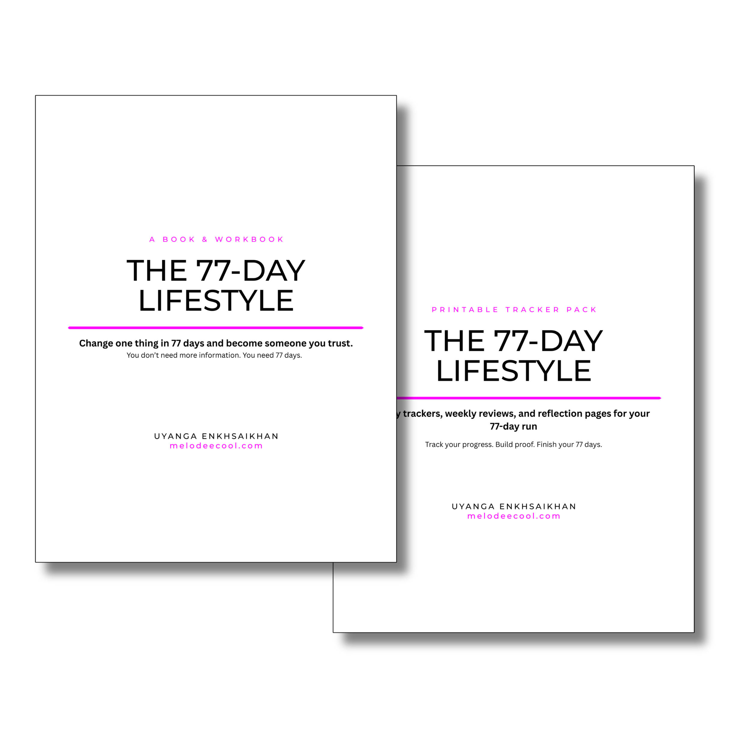 The 77-Day Lifestyle book and workbook stacked with printable tracker pack
