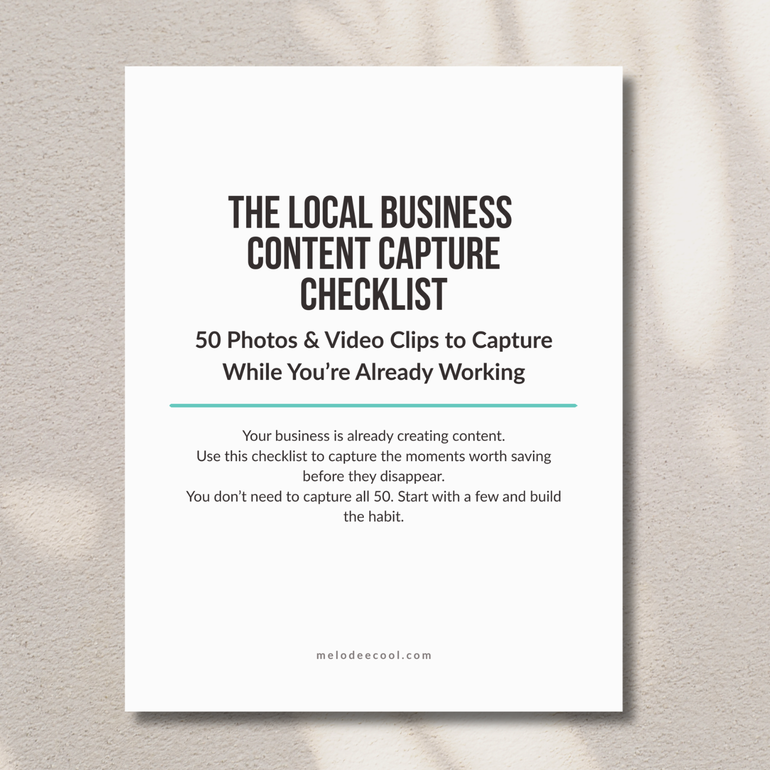Cover of The Local Business Content Capture Checklist, a free guide with 50 photos and video clips for small business owners to capture while they work
