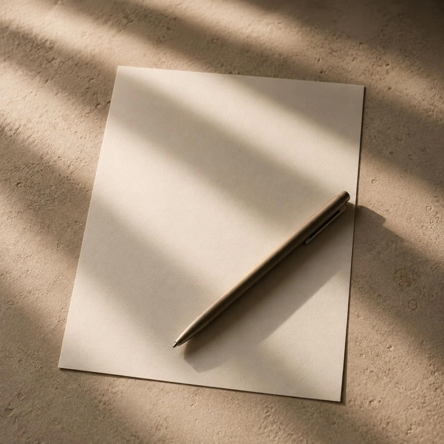 Single blank sheet of cream paper with a pen laid diagonally across it, representing a focused one-page website