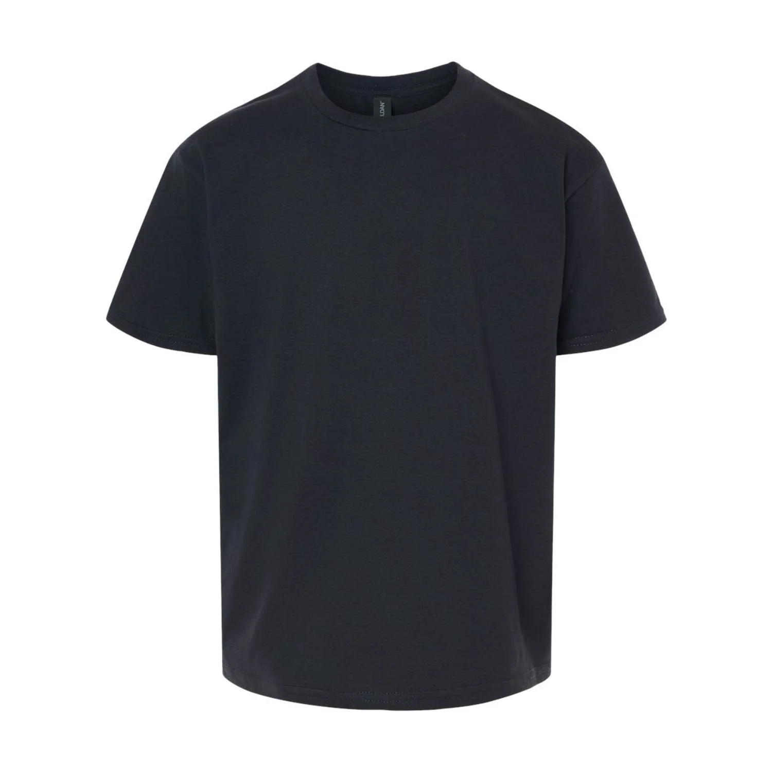 Plain front of youth black crew neck t-shirt, Mongolian heritage back-print tee