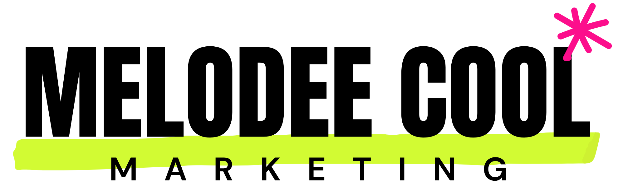 Melodee Cool Marketing logo with pink asterisk and lime green underline