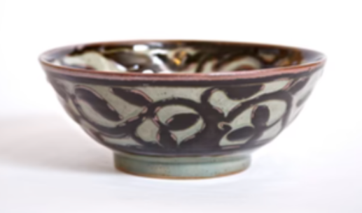 Two Black Carved Cereal Bowls&nbsp;in the Peony Design, from Miranda Thomas Pottery
