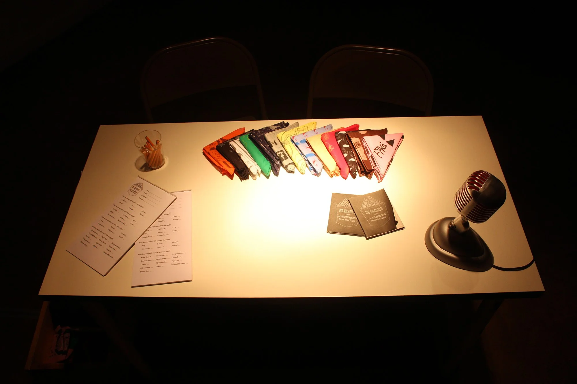 LA/ATX Pocket Expo, Installation View, Intake Table, Salvage Vanguard Theatre, Austin, TX, 2016.